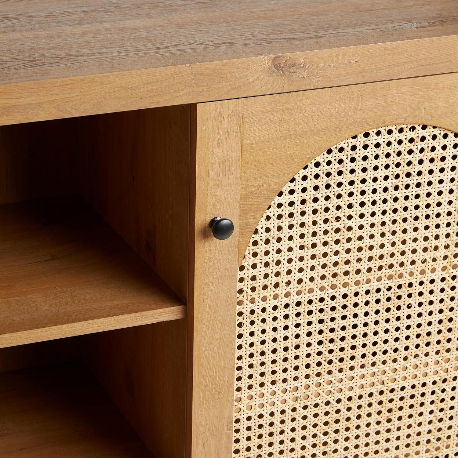 imageWalker Edison Sasha 4Door Reeded Sideboard Buffet with Cord Management 70 Inch Coastal OakEnglish Oak