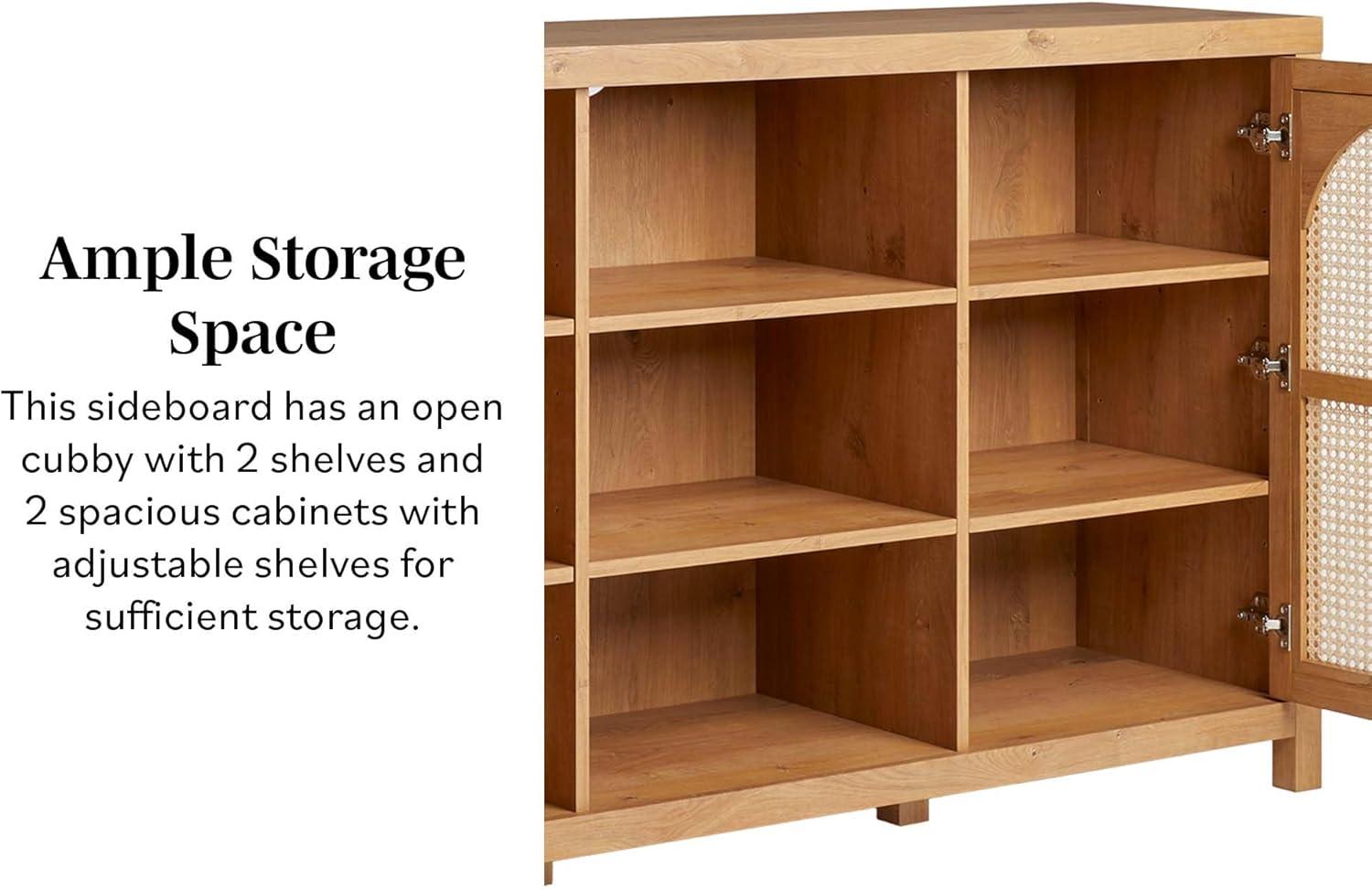 imageWalker Edison Sasha 4Door Reeded Sideboard Buffet with Cord Management 70 Inch Coastal OakEnglish Oak