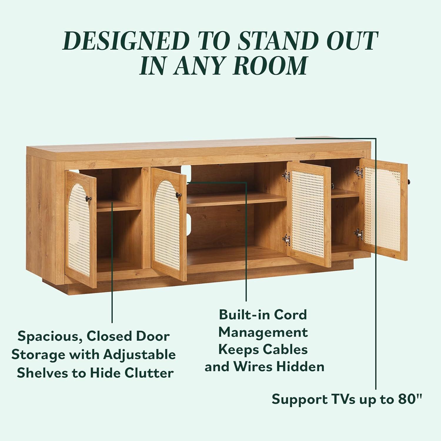 imageWalker Edison Sasha 4Door Reeded Sideboard Buffet with Cord Management 70 Inch Coastal OakEnglish Oak