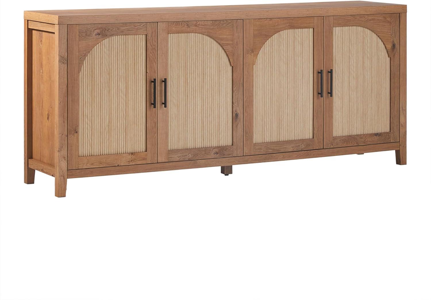 imageWalker Edison Sasha 4Door Reeded Sideboard Buffet with Cord Management 70 Inch Coastal OakEnglish Oak