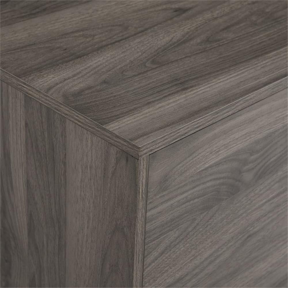 imageWalker Edison Saxon Mid Century Modern 2 Door Glass Shelf TV Stand for TVs up to 80 Inches 70 Inch Dark WalnutGrey