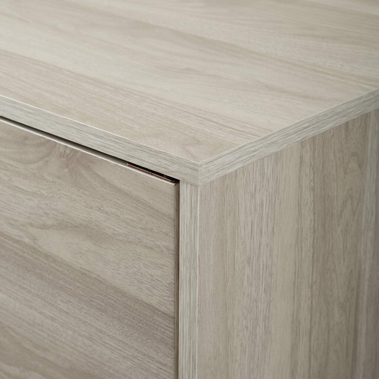 imageWalker Edison Saxon Mid Century Modern Glass Shelf TV Stand for TVs up to 65 Inches 60 Inch WalnutBirch