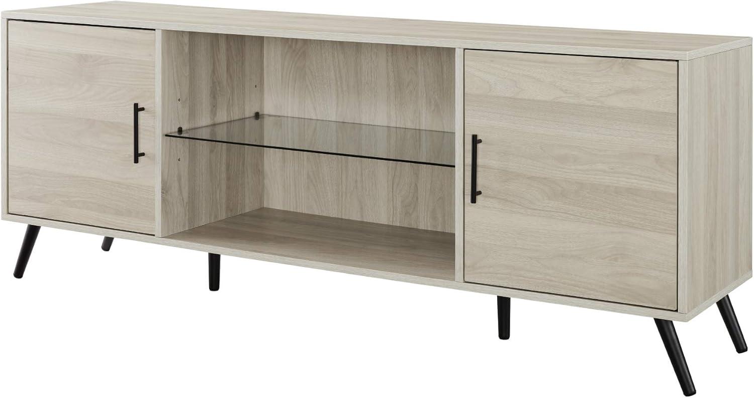 imageWalker Edison Saxon Mid Century Modern Glass Shelf TV Stand for TVs up to 65 Inches 60 Inch WalnutBirch