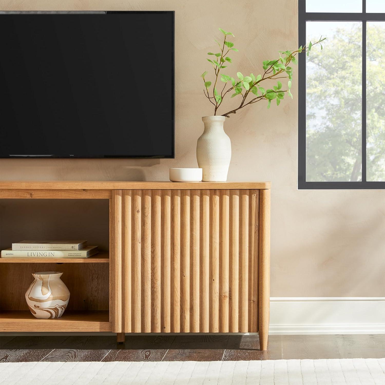 imageWalker Edison Scandinavian Reeded TV Stand with Storage for up to 70quot TV Coastal OakEnglish Oak