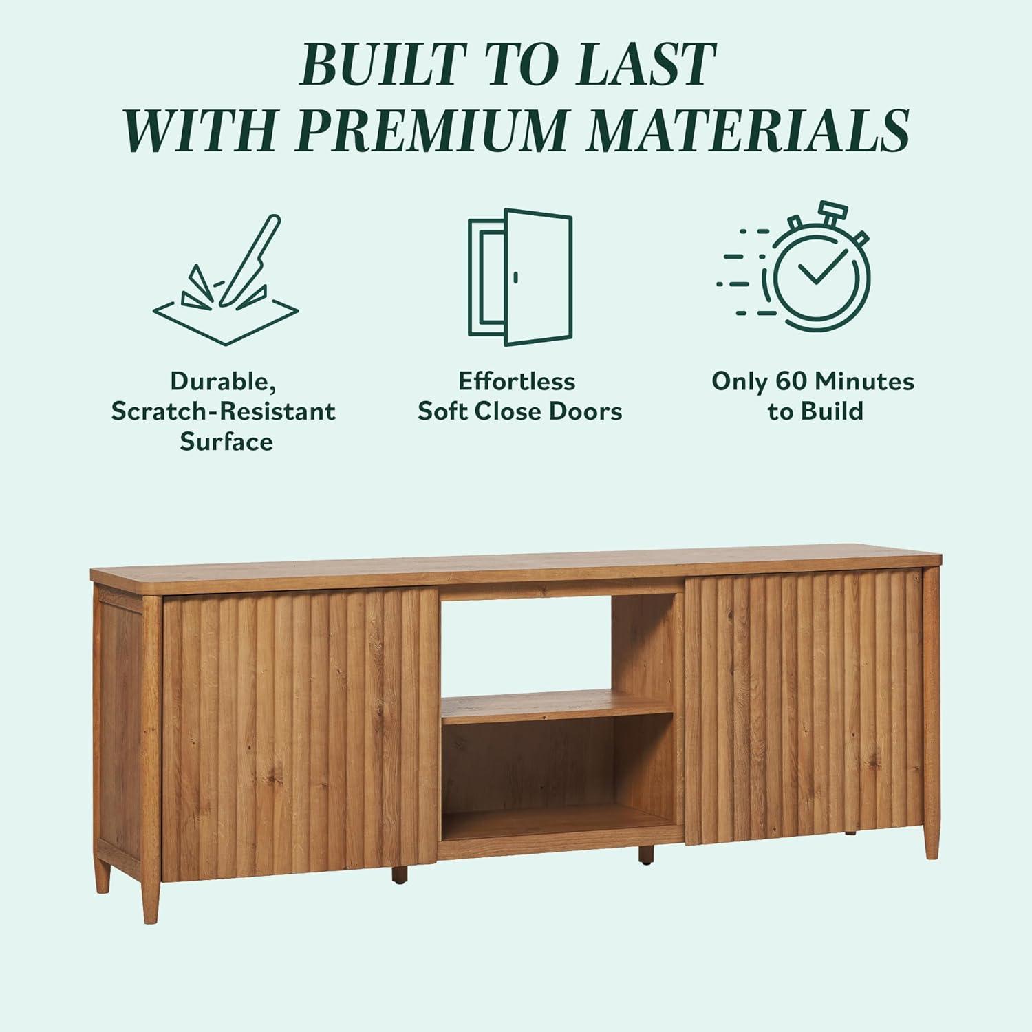 imageWalker Edison Scandinavian Reeded TV Stand with Storage for up to 70quot TV Coastal OakEnglish Oak