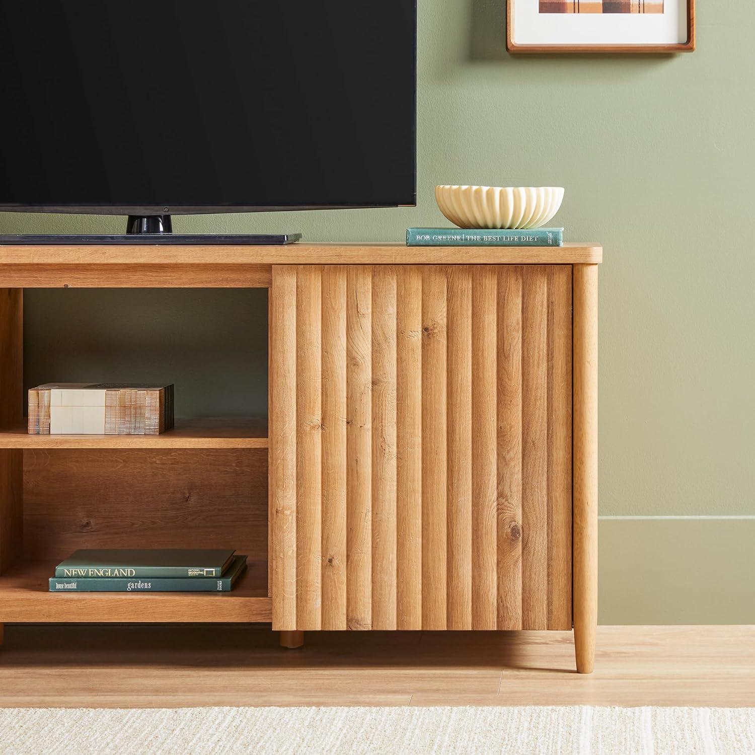 imageWalker Edison Scandinavian Reeded TV Stand with Storage for up to 70quot TV Coastal OakEnglish Oak