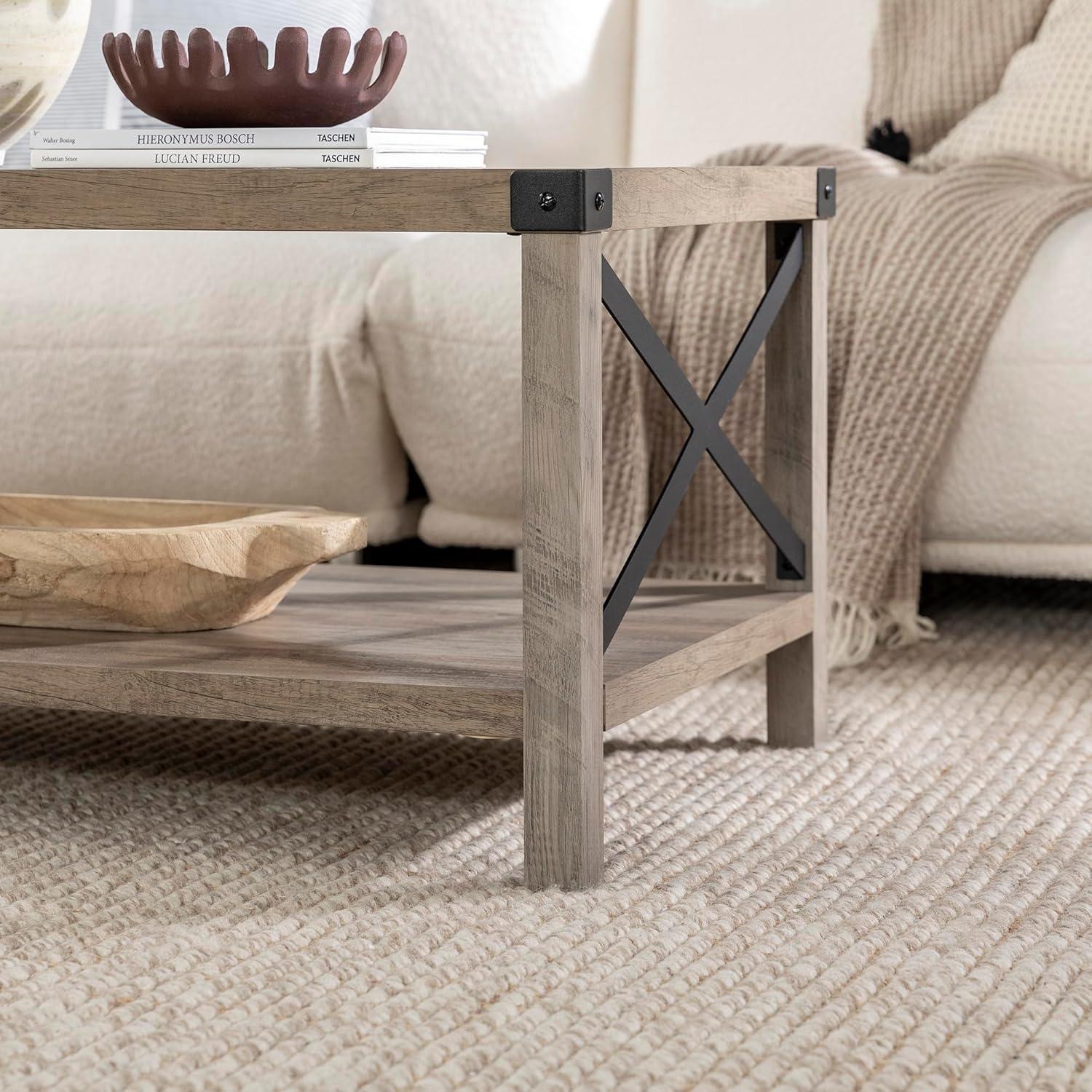 imageWalker Edison Sedalia Modern Farmhouse Metal X Coffee Table 40 Inch Stone GreyGrey Wash