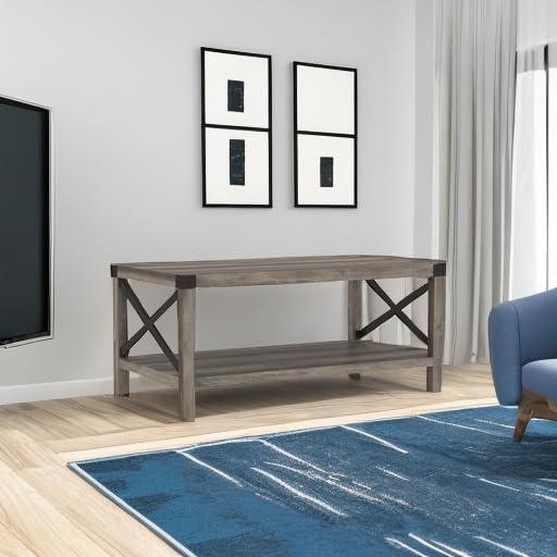 imageWalker Edison Sedalia Modern Farmhouse Metal X Coffee Table 40 Inch Stone GreyGrey Wash