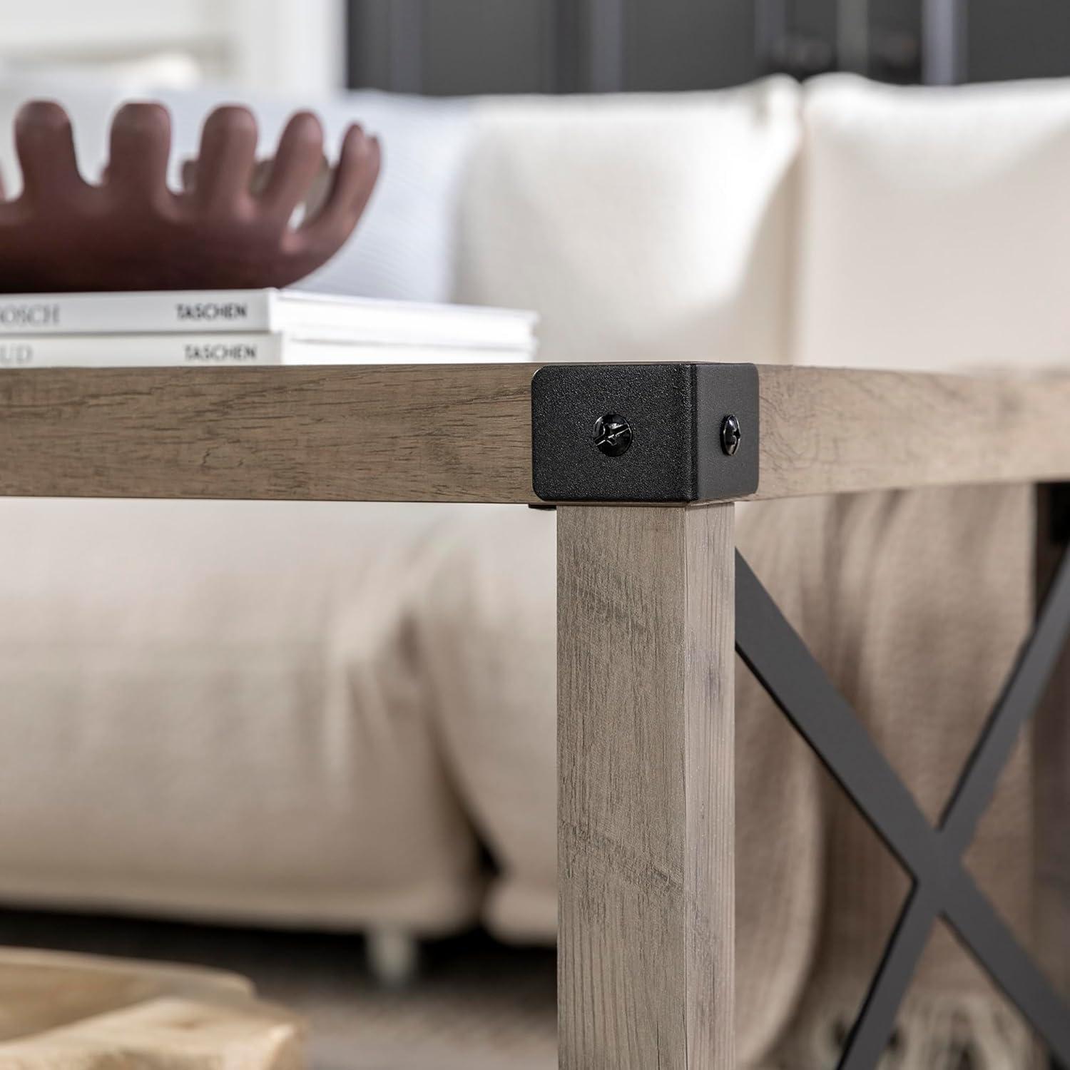 imageWalker Edison Sedalia Modern Farmhouse Metal X Coffee Table 40 Inch Stone GreyGrey Wash