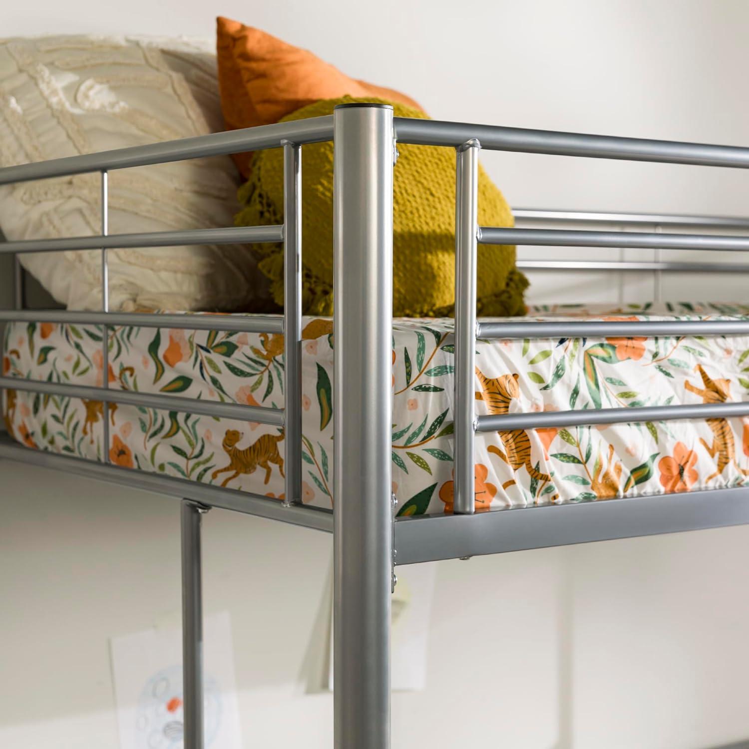 imageWalker Edison Silver Metal Twin over Loft Bunk Bed Twin Size Bedframe with LadderSilver