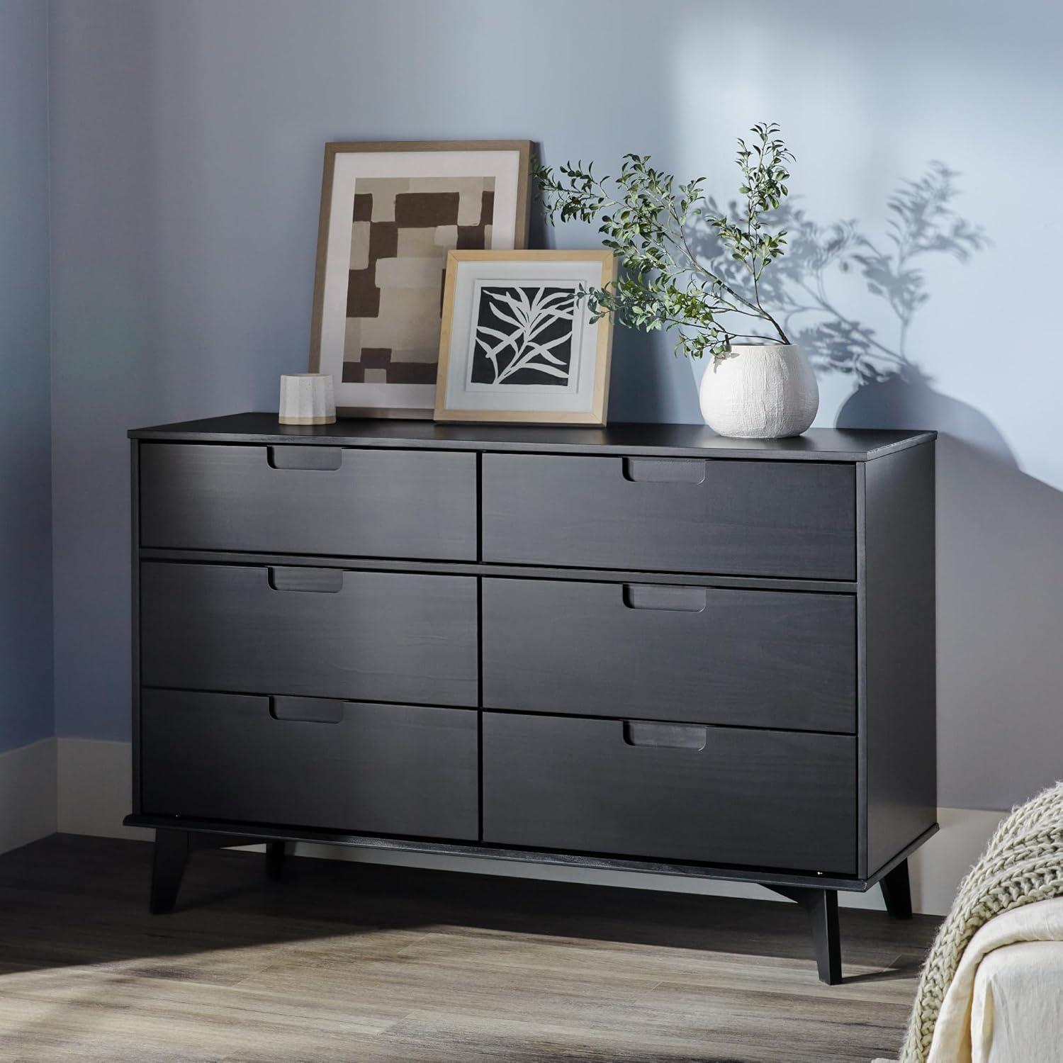 imageWalker Edison Sloane 6Drawer Solid Wood Dresser with Metal Handles 52 Inch CaramelBlack