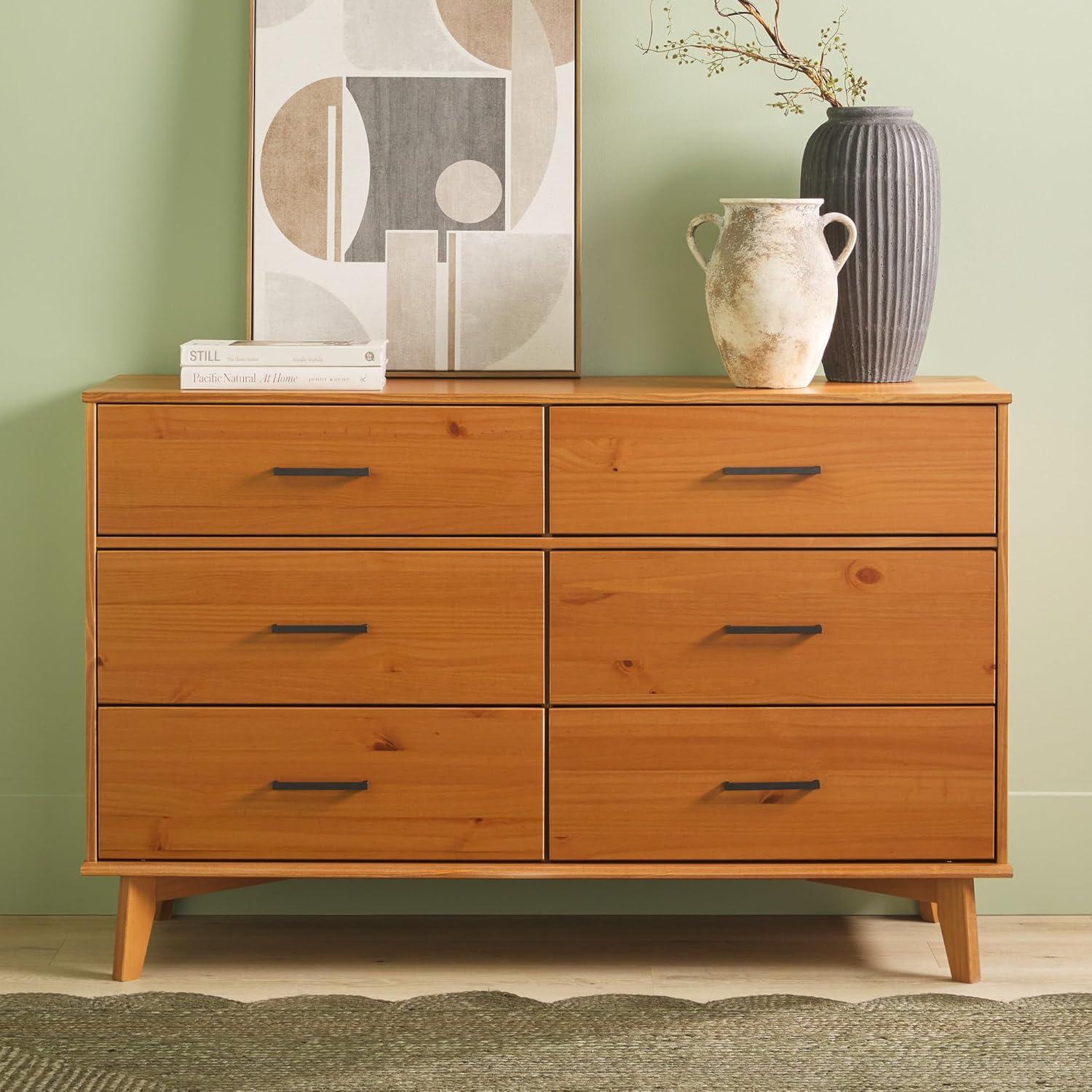 imageWalker Edison Sloane 6Drawer Solid Wood Dresser with Metal Handles 52 Inch CaramelCaramel