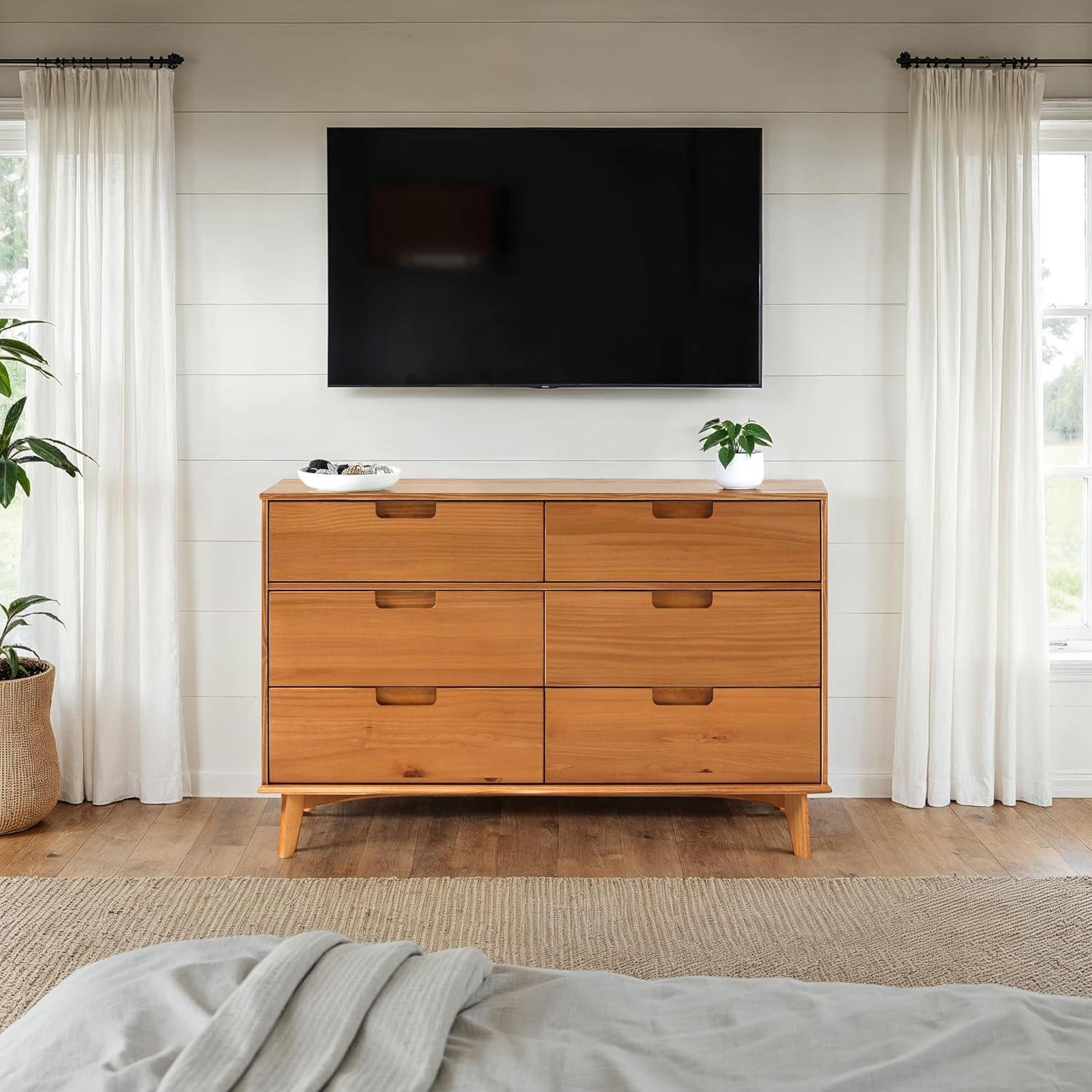 imageWalker Edison Sloane 6Drawer Solid Wood Dresser with Metal Handles 52 Inch CaramelCaramel