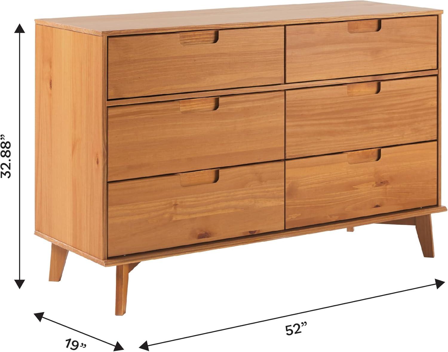 imageWalker Edison Sloane 6Drawer Solid Wood Dresser with Metal Handles 52 Inch CaramelCaramel