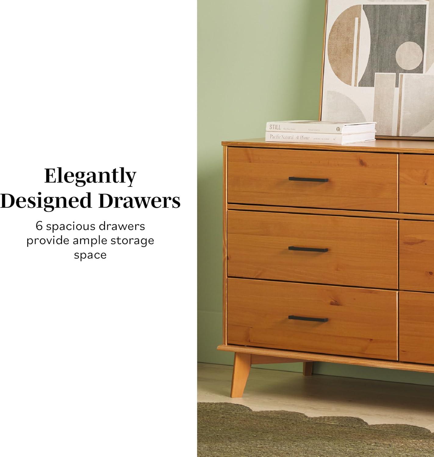imageWalker Edison Sloane 6Drawer Solid Wood Dresser with Metal Handles 52 Inch CaramelCaramel