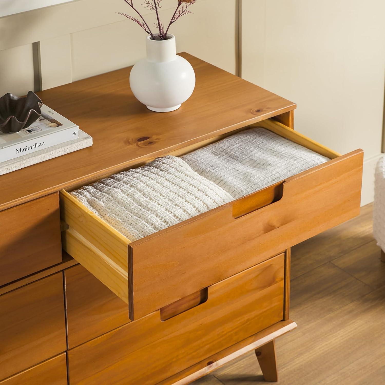 imageWalker Edison Sloane 6Drawer Solid Wood Dresser with Metal Handles 52 Inch CaramelCaramel