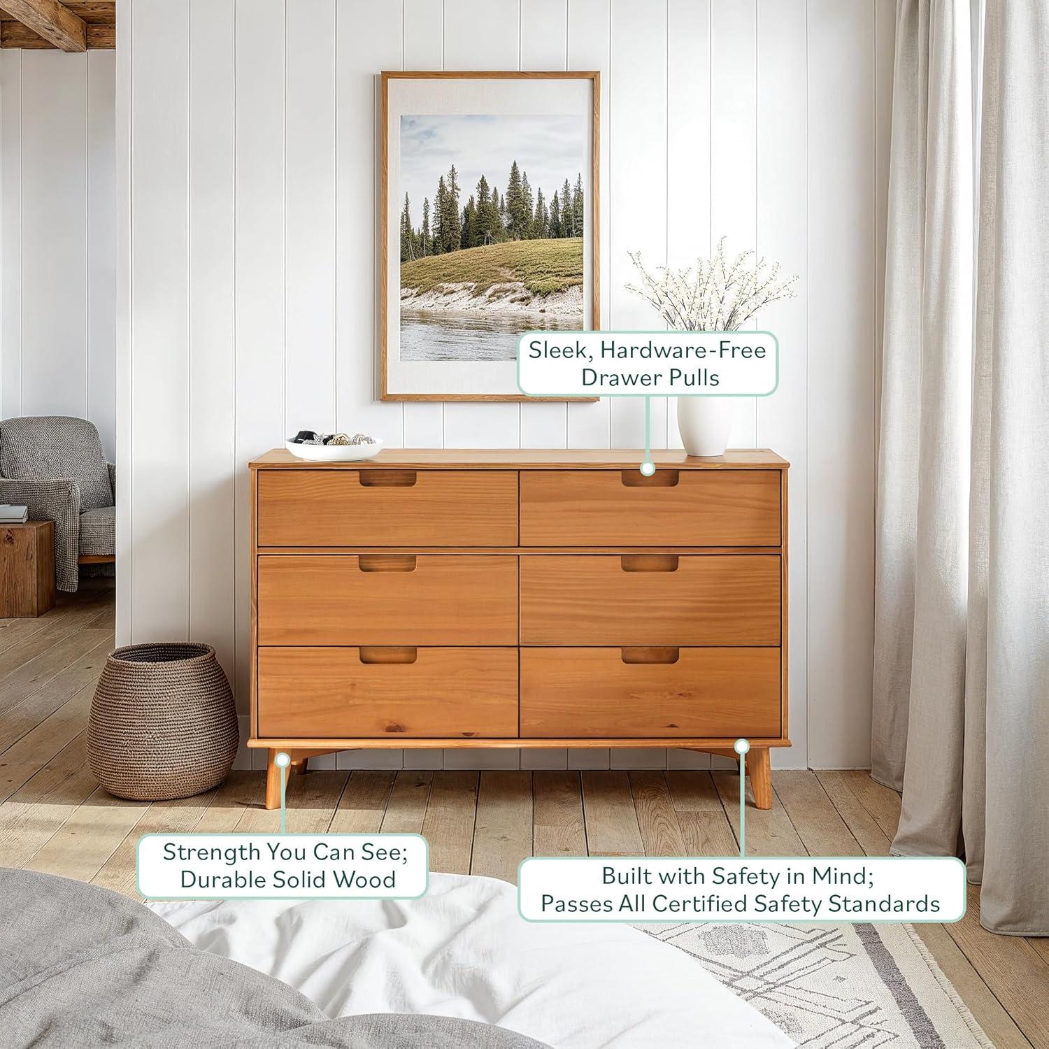 imageWalker Edison Sloane 6Drawer Solid Wood Dresser with Metal Handles 52 Inch CaramelCaramel