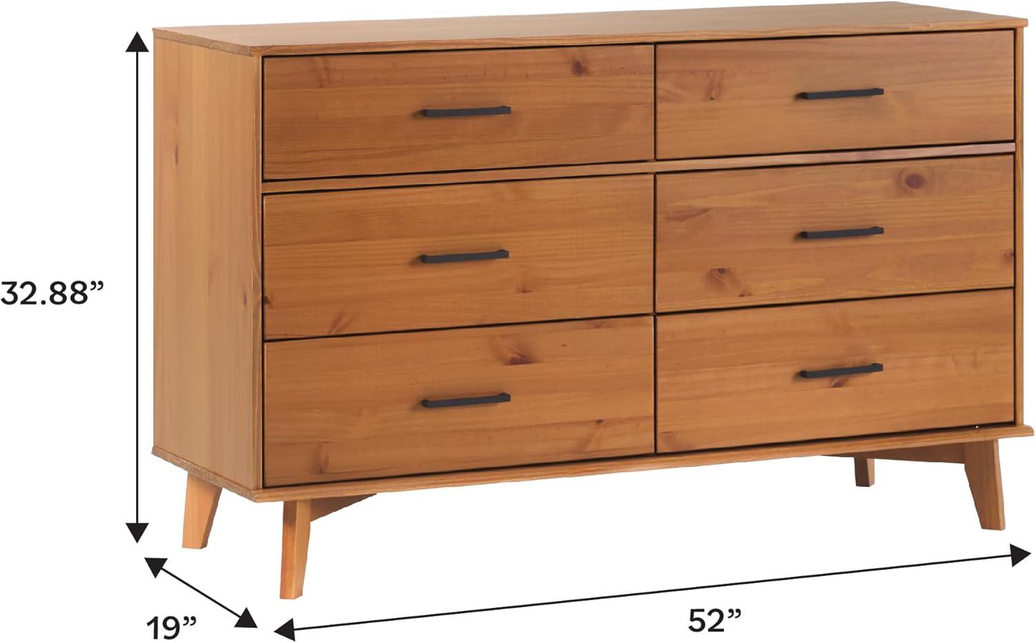 imageWalker Edison Sloane 6Drawer Solid Wood Dresser with Metal Handles 52 Inch CaramelCaramel