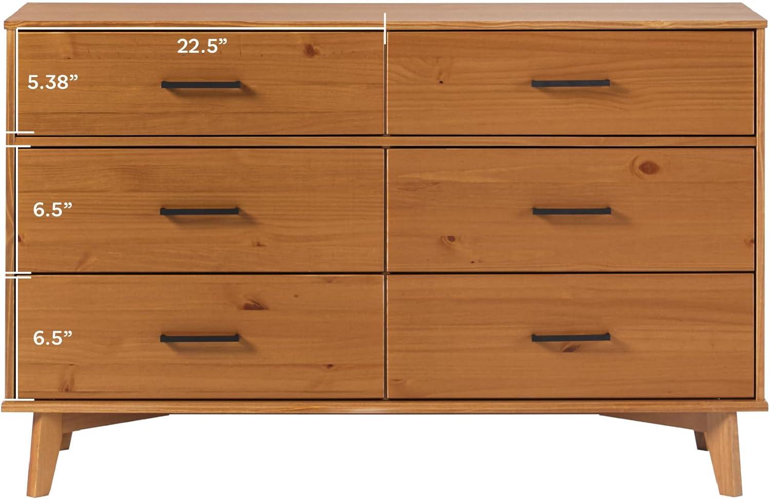 imageWalker Edison Sloane 6Drawer Solid Wood Dresser with Metal Handles 52 Inch CaramelCaramel