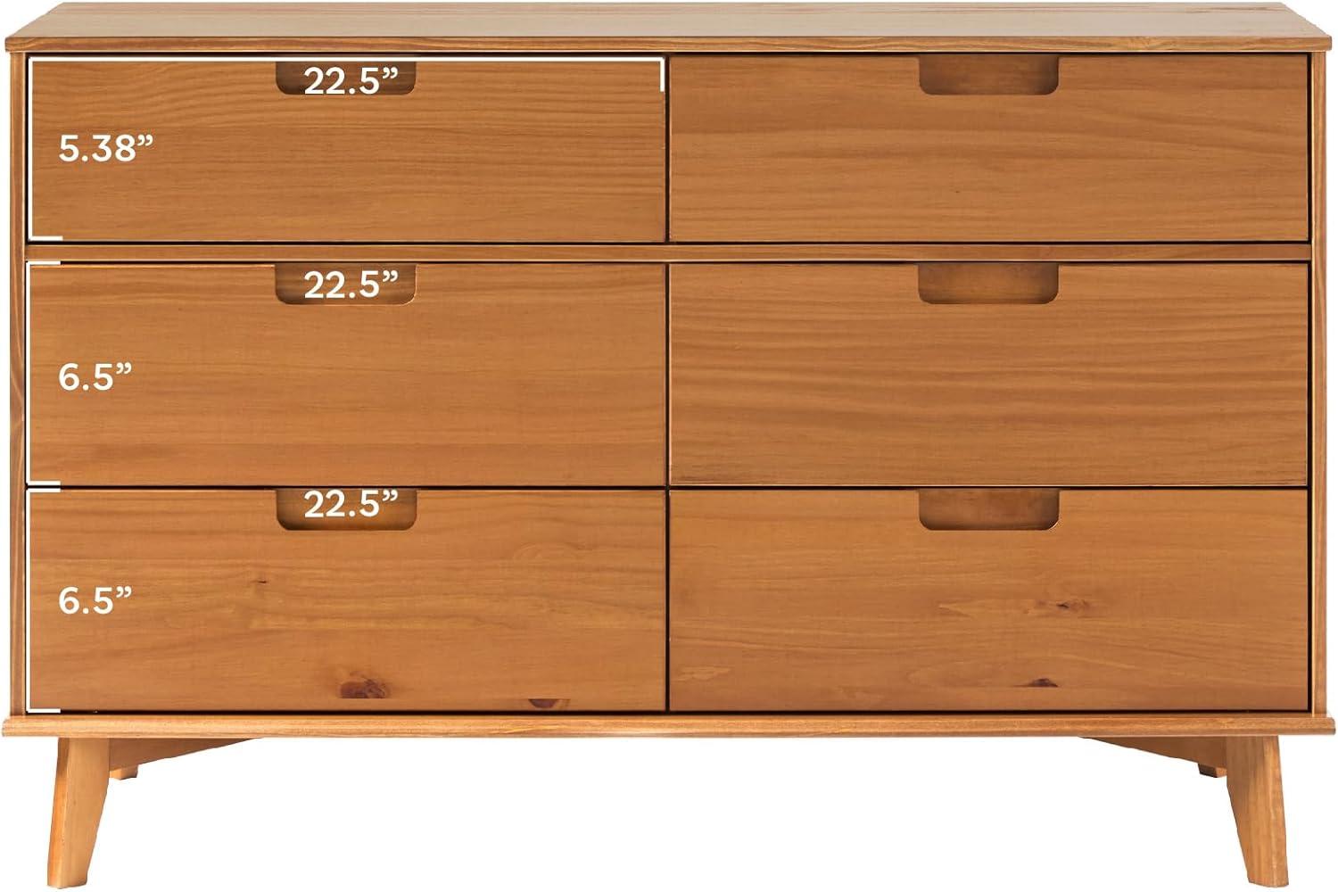 imageWalker Edison Sloane 6Drawer Solid Wood Dresser with Metal Handles 52 Inch CaramelCaramel