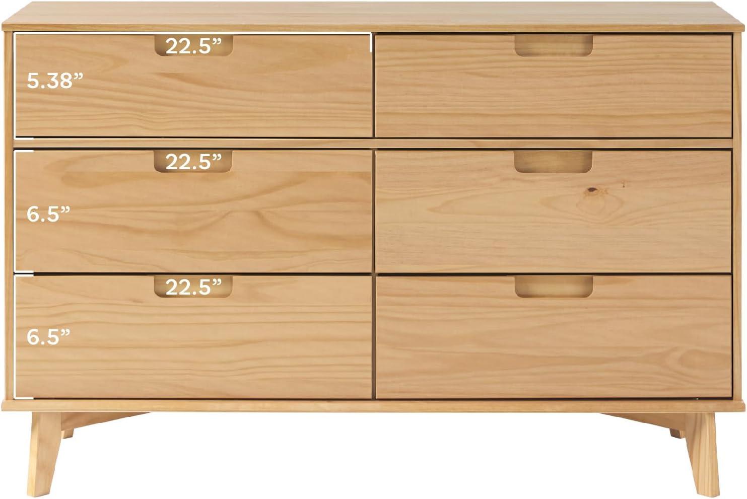 imageWalker Edison Sloane 6Drawer Solid Wood Dresser with Metal Handles 52 Inch CaramelNatural Pine