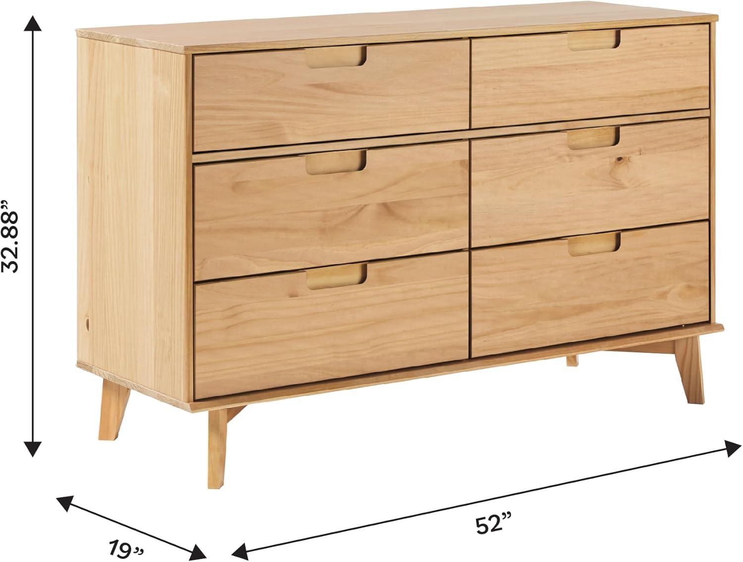 imageWalker Edison Sloane 6Drawer Solid Wood Dresser with Metal Handles 52 Inch CaramelNatural Pine