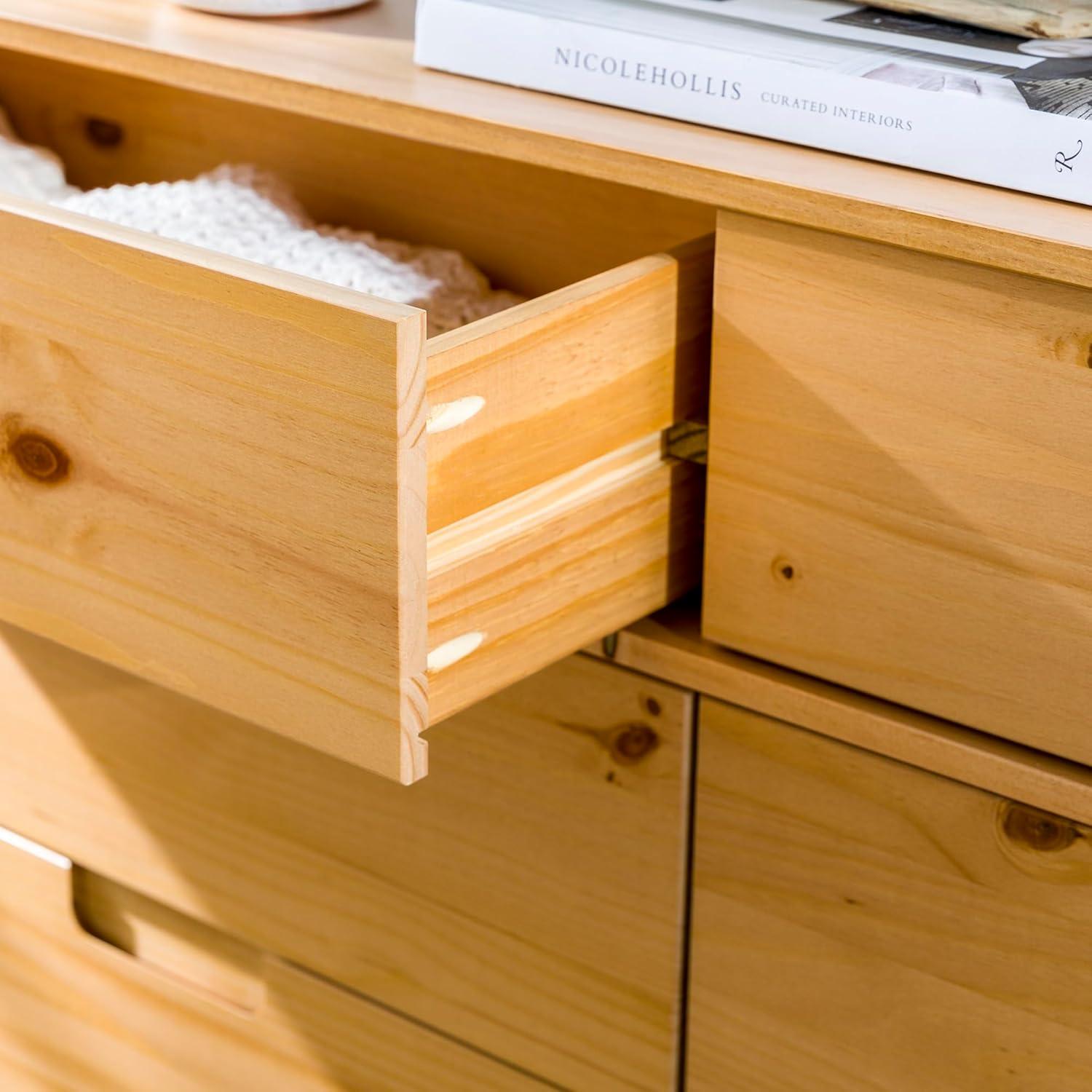 imageWalker Edison Sloane 6Drawer Solid Wood Dresser with Metal Handles 52 Inch CaramelNatural Pine