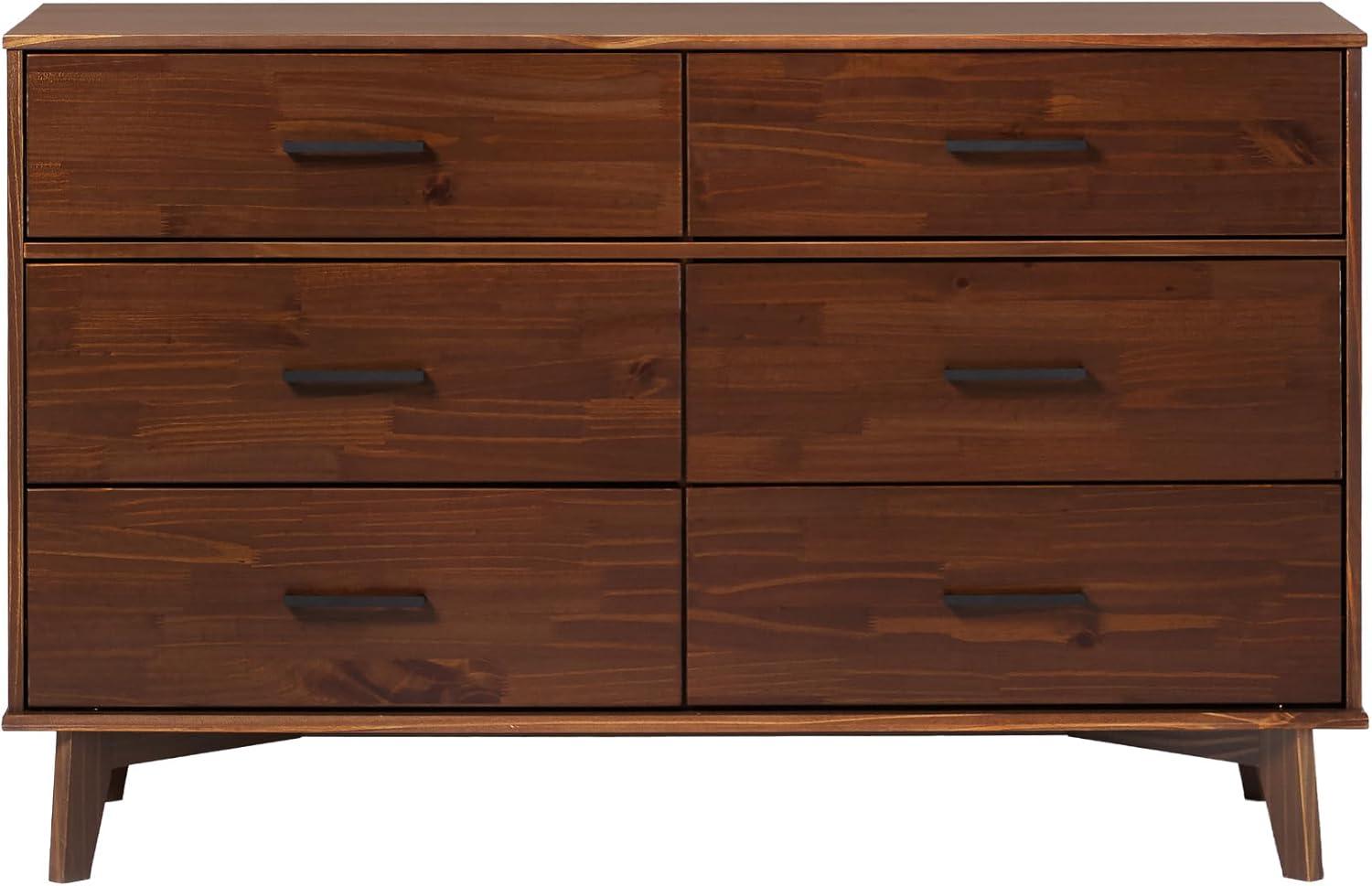 imageWalker Edison Sloane 6Drawer Solid Wood Dresser with Metal Handles 52 Inch CaramelWalnut