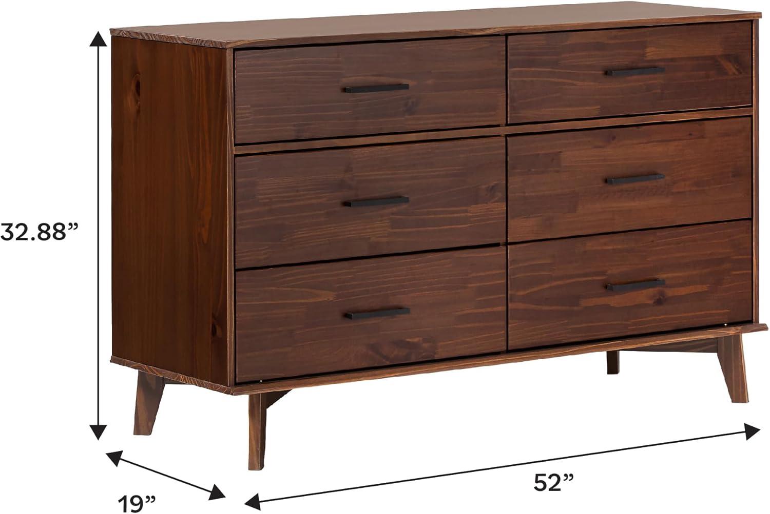 imageWalker Edison Sloane 6Drawer Solid Wood Dresser with Metal Handles 52 Inch CaramelWalnut