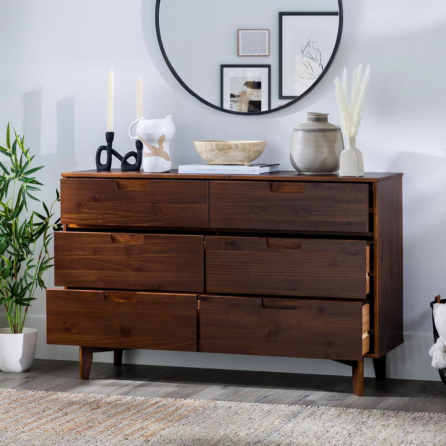 imageWalker Edison Sloane 6Drawer Solid Wood Dresser with Metal Handles 52 Inch CaramelWalnut