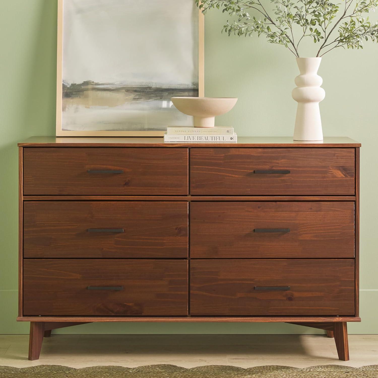 imageWalker Edison Sloane 6Drawer Solid Wood Dresser with Metal Handles 52 Inch CaramelWalnut