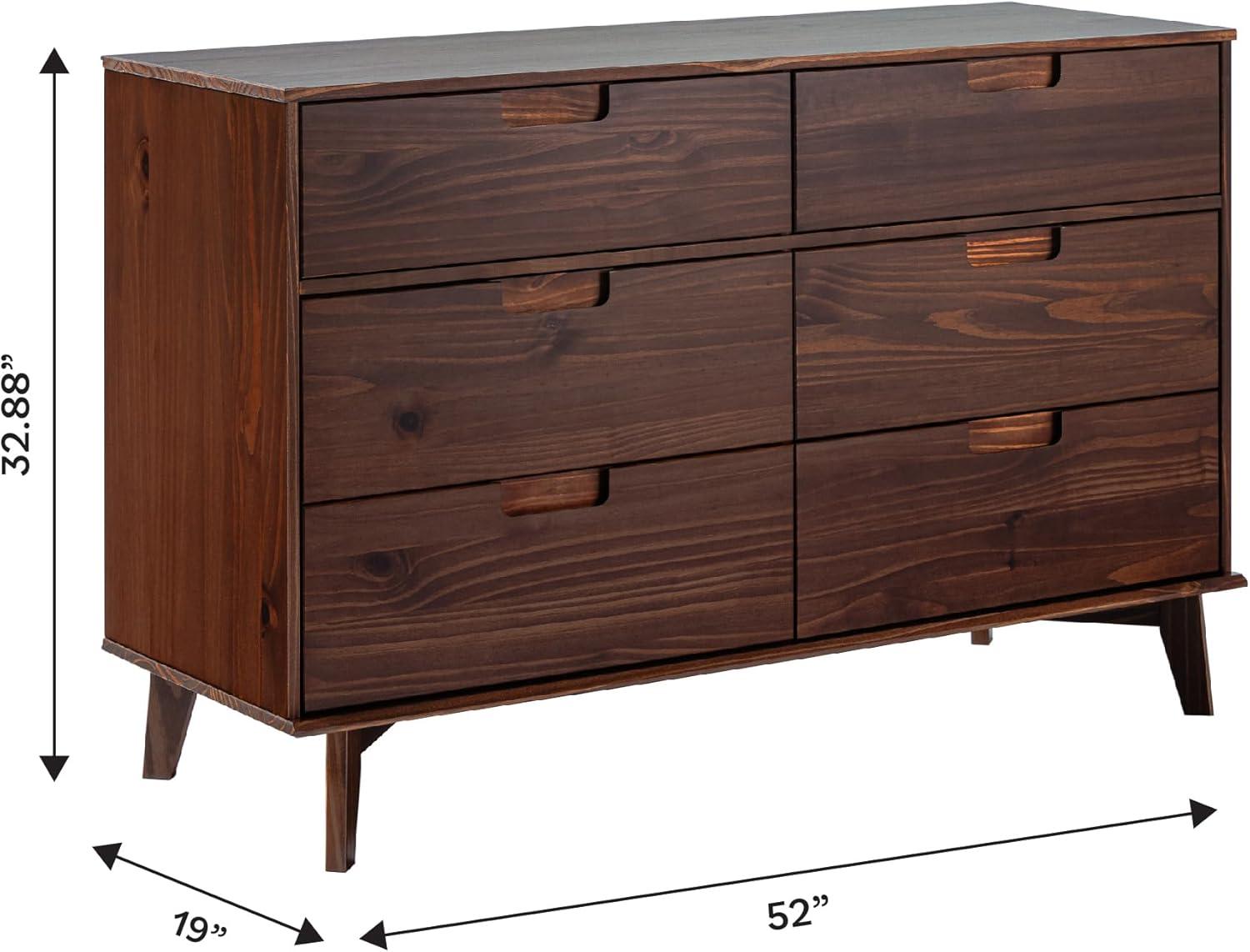 imageWalker Edison Sloane 6Drawer Solid Wood Dresser with Metal Handles 52 Inch CaramelWalnut