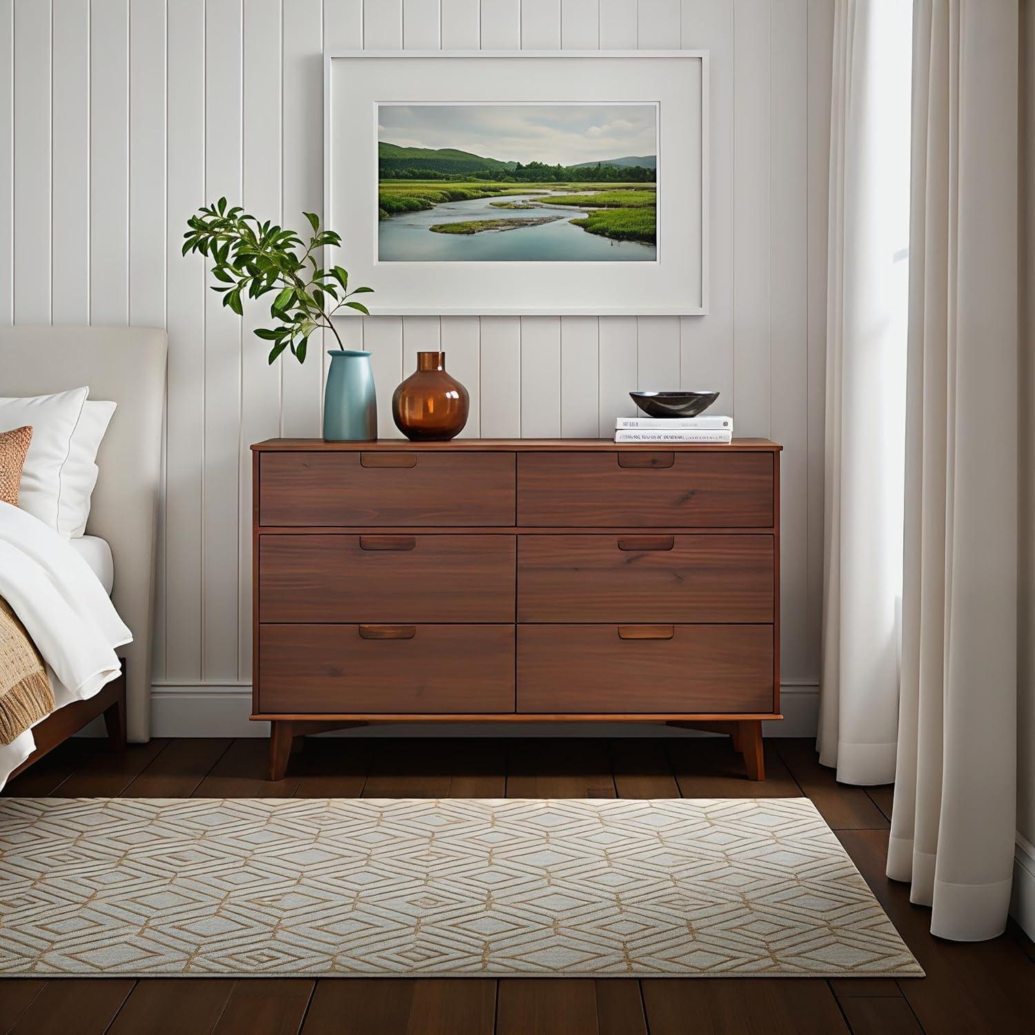 imageWalker Edison Sloane 6Drawer Solid Wood Dresser with Metal Handles 52 Inch CaramelWalnut