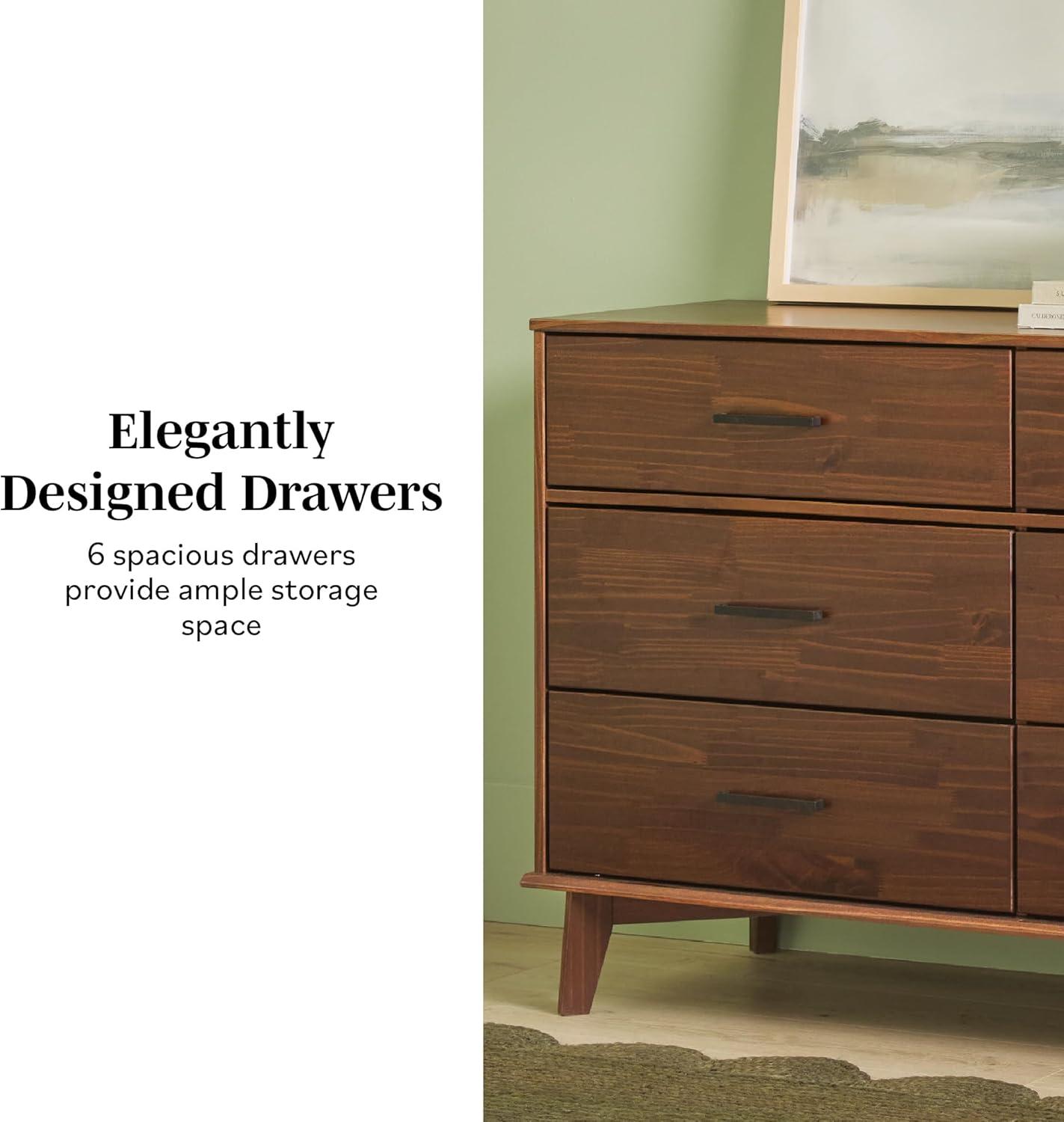 imageWalker Edison Sloane 6Drawer Solid Wood Dresser with Metal Handles 52 Inch CaramelWalnut