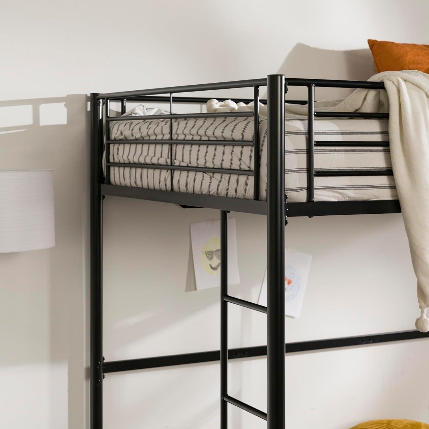 imageWalker Edison Timothee Urban Industrial Metal Double over Loft Bunk Bed Full Loft BlackBlack