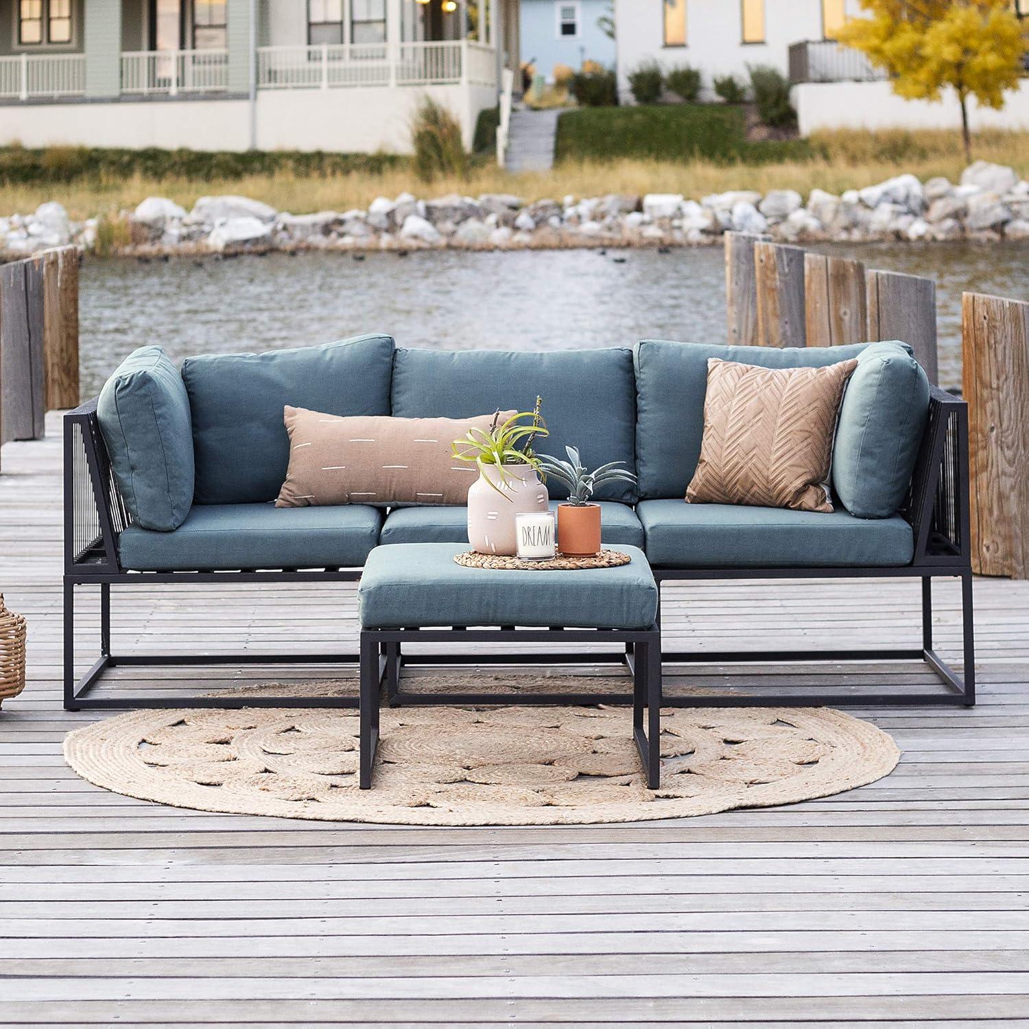 imageWalker Edison Tropez Contemporary Steel Frame Modular Armless Patio Chair with Rope Cord Detail 27 Inch BlueBlue