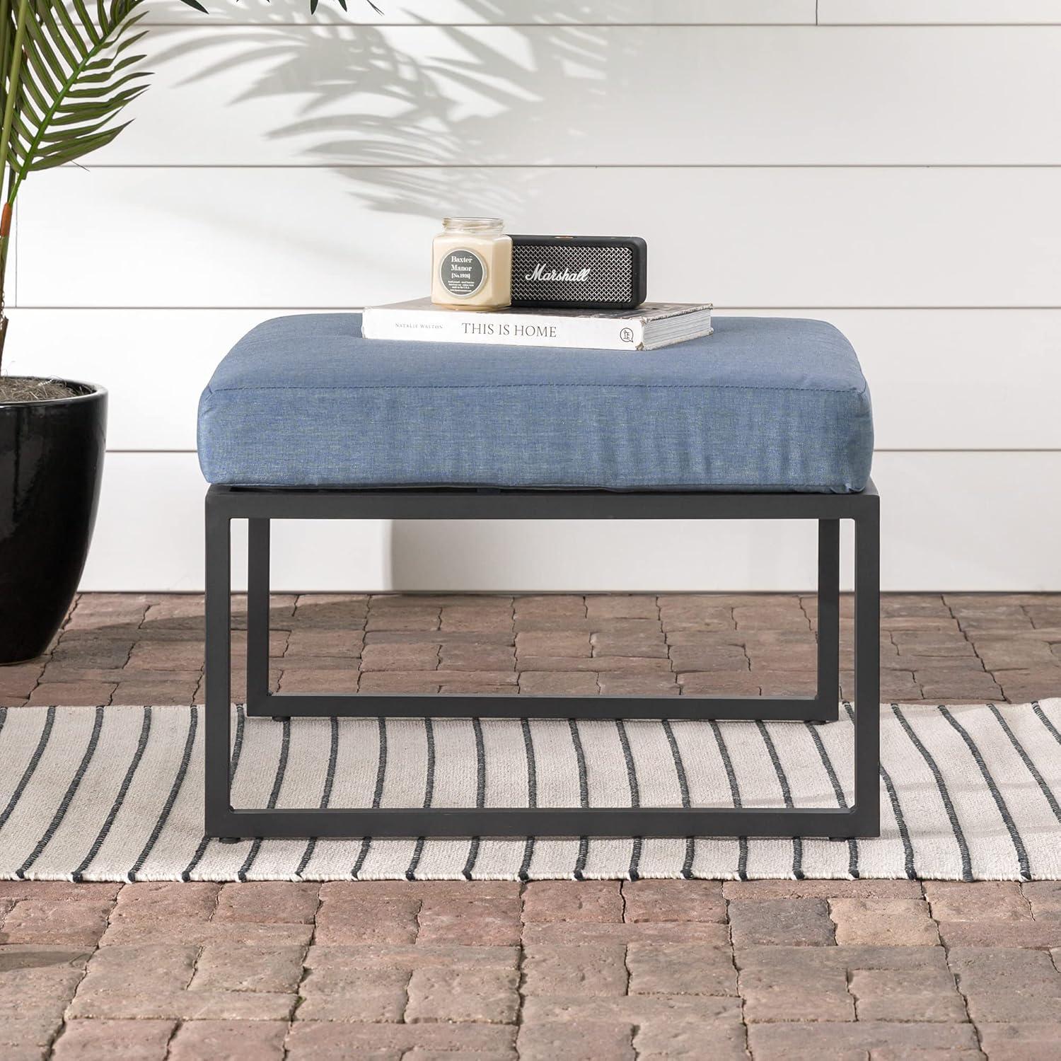 imageWalker Edison Tropez Contemporary Steel Frame Modular Armless Patio Chair with Rope Cord Detail 27 Inch BlueBlue