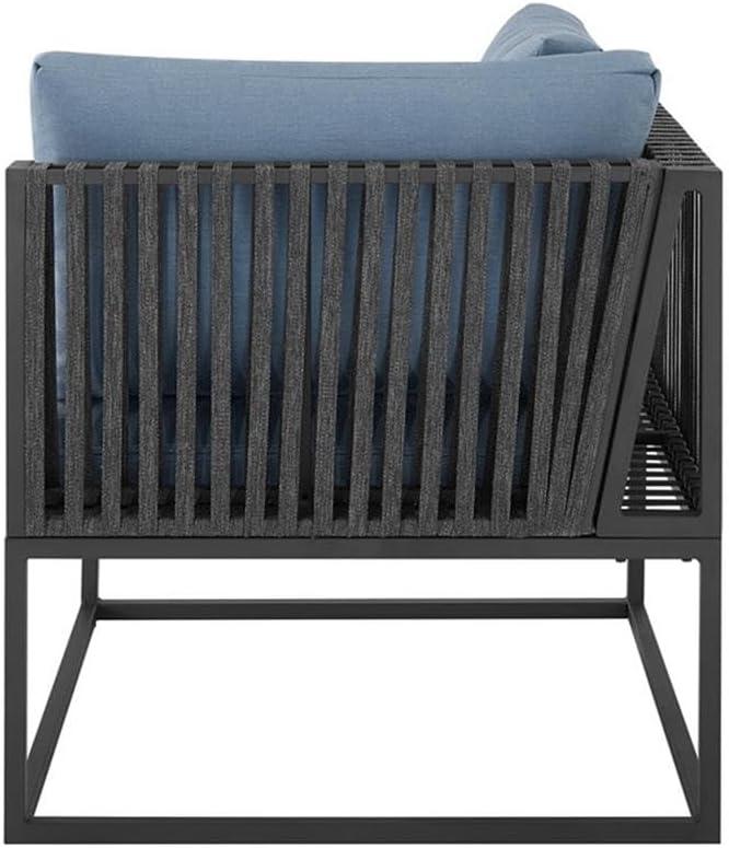 imageWalker Edison Tropez Contemporary Steel Frame Modular Armless Patio Chair with Rope Cord Detail 27 Inch BlueBlue