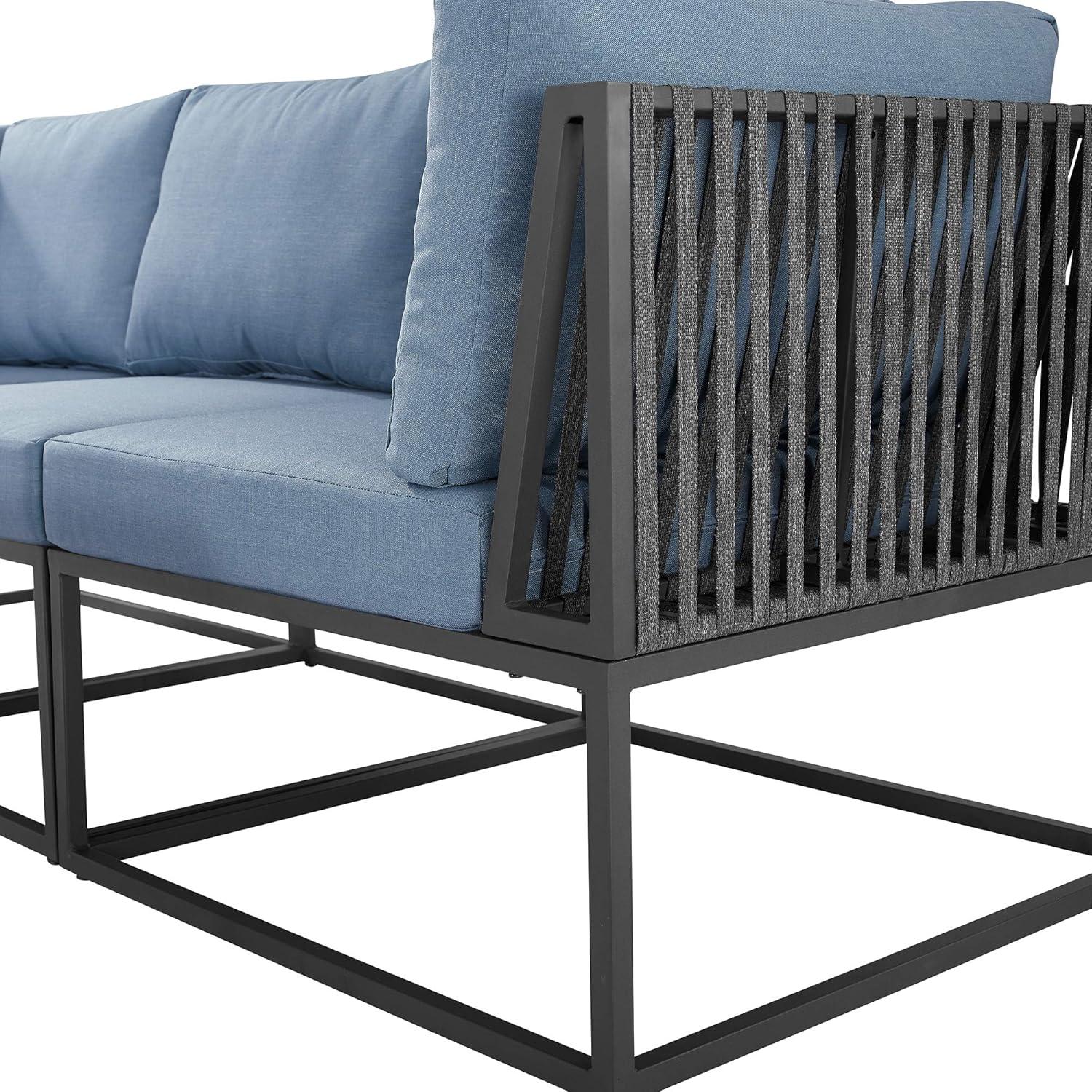 imageWalker Edison Tropez Contemporary Steel Frame Modular Armless Patio Chair with Rope Cord Detail 27 Inch BlueBlue