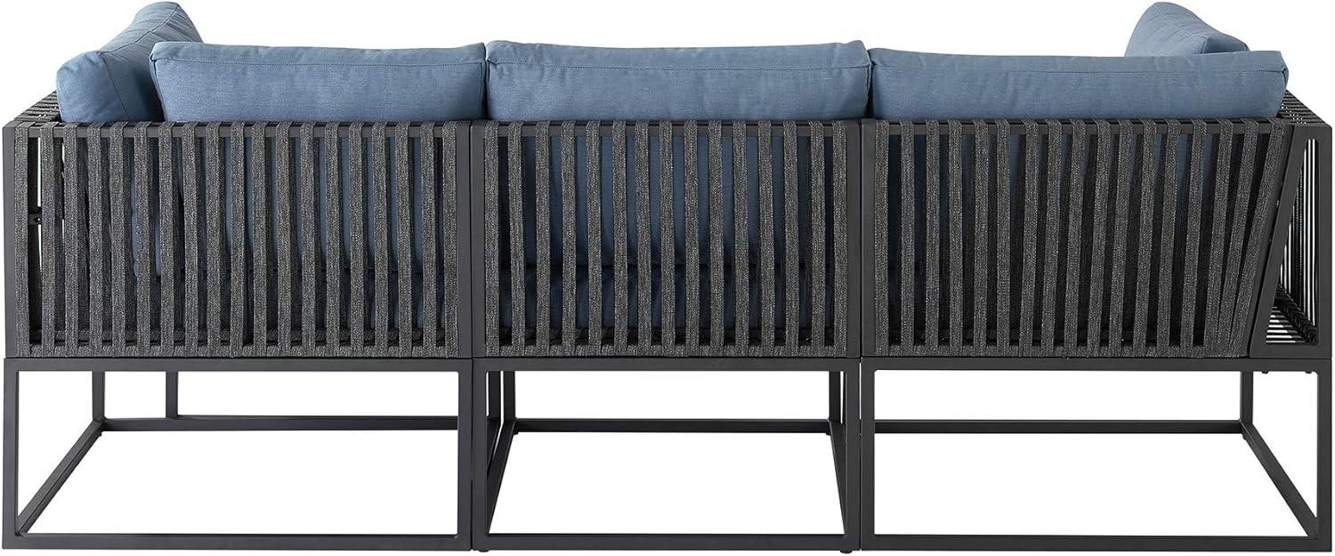 imageWalker Edison Tropez Contemporary Steel Frame Modular Armless Patio Chair with Rope Cord Detail 27 Inch BlueBlue