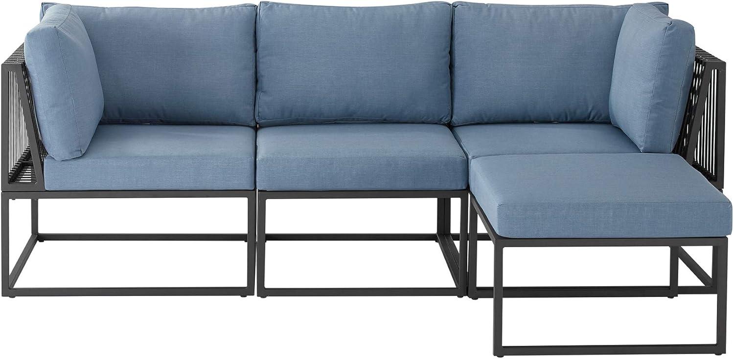 imageWalker Edison Tropez Contemporary Steel Frame Modular Armless Patio Chair with Rope Cord Detail 27 Inch BlueBlue