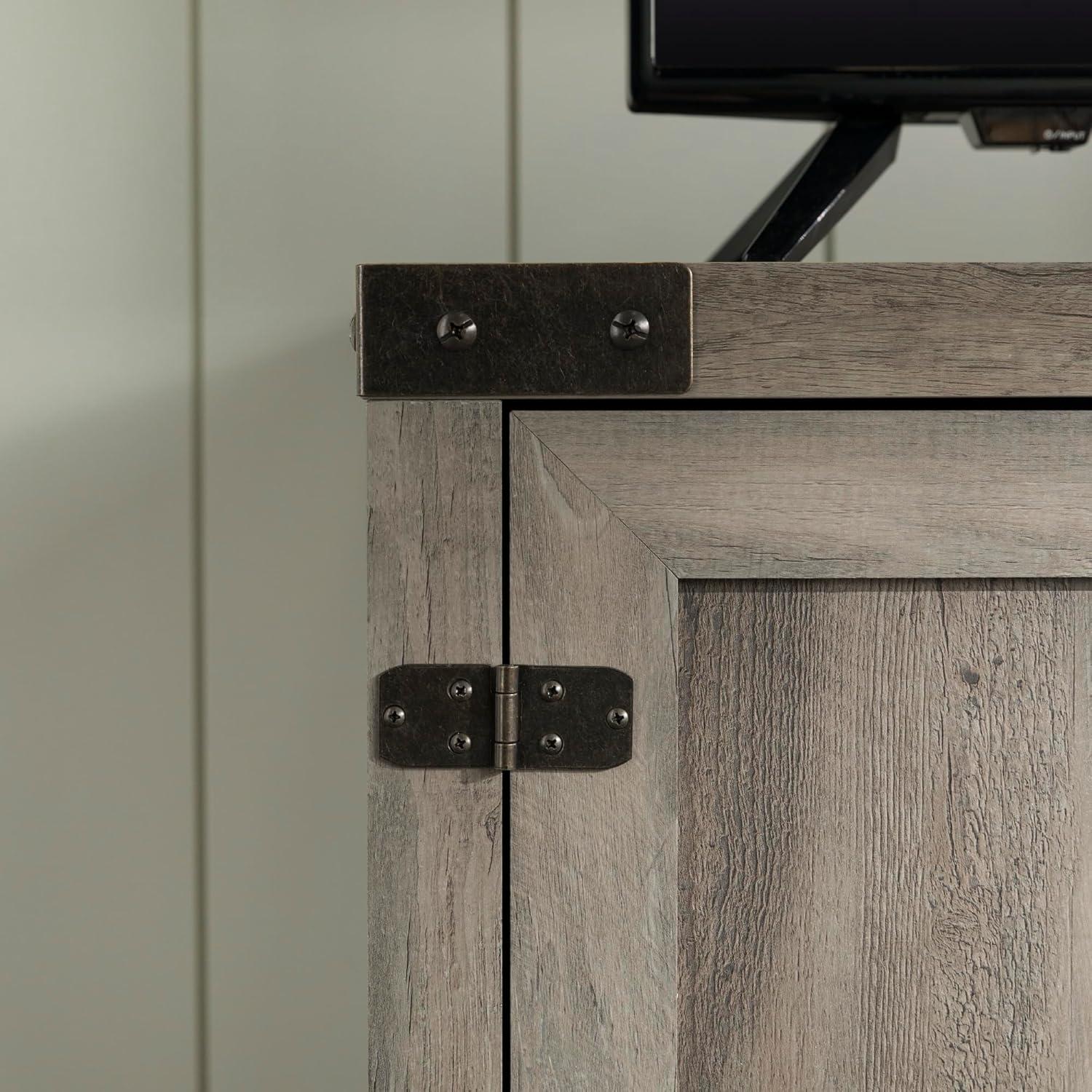 imageWalker Edison Wesley Modern Farmhouse Glass Door TV Stand for TVs up to 65 Inches 58 Inch Stone Grey Without FireplaceGrey Wash