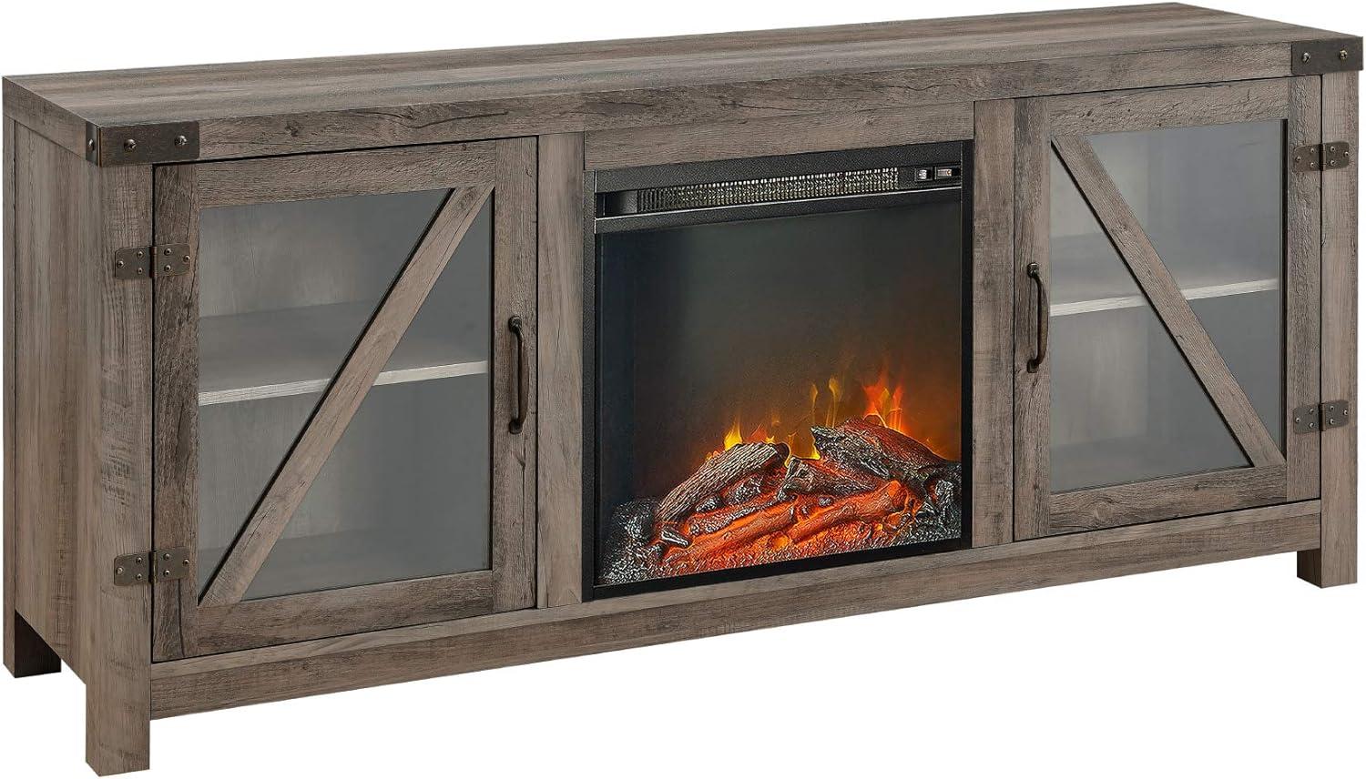 imageWalker Edison Wesley Modern Farmhouse Glass Door TV Stand for TVs up to 65 Inches 58 Inch Stone Grey Without FireplaceGrey Wash