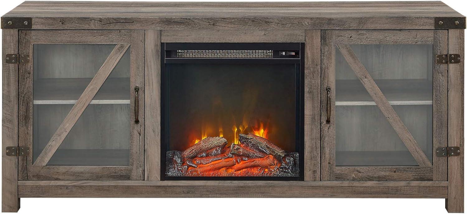 imageWalker Edison Wesley Modern Farmhouse Glass Door TV Stand for TVs up to 65 Inches 58 Inch Stone Grey Without FireplaceGrey Wash