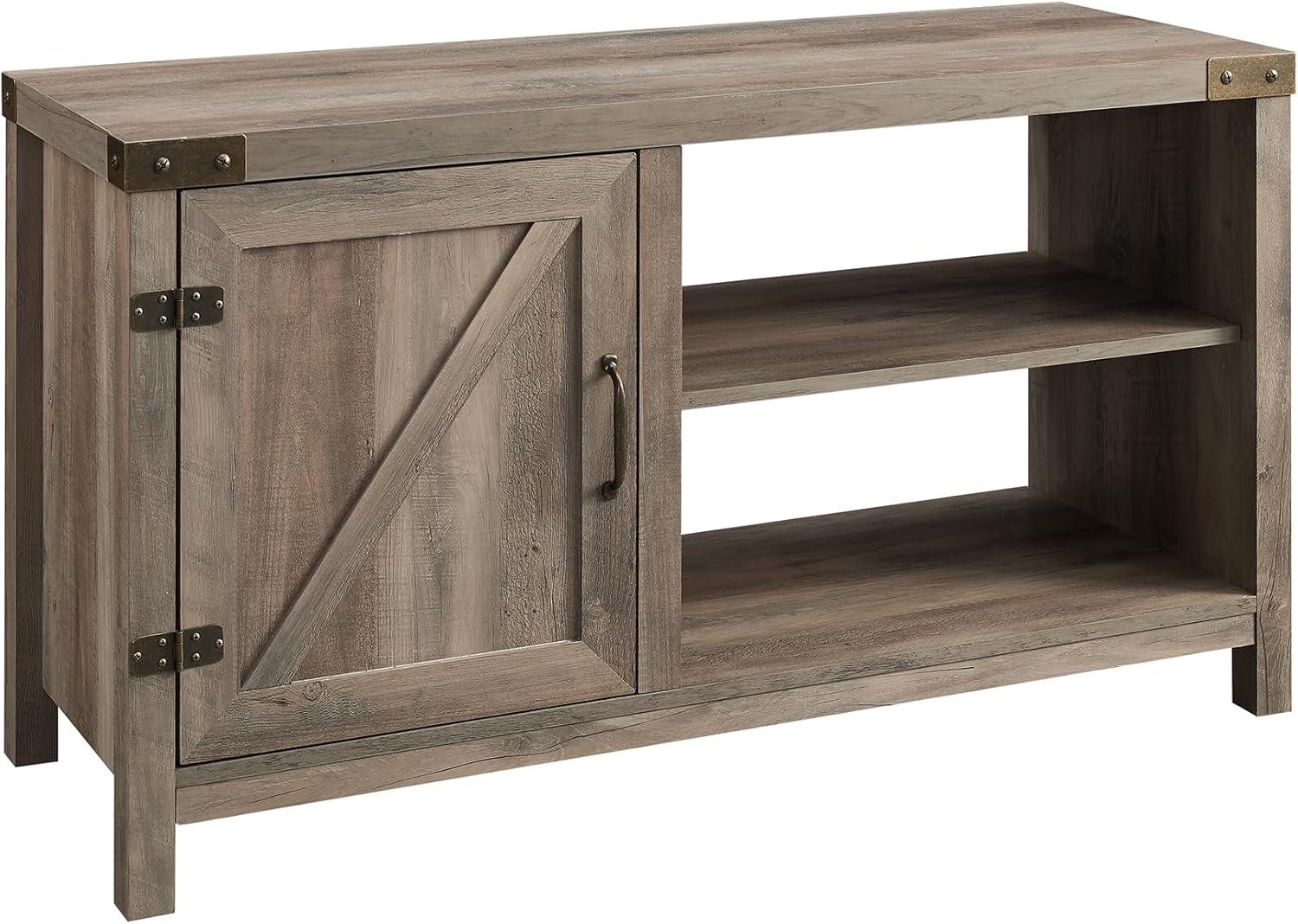 imageWalker Edison Wesley Modern Farmhouse Glass Door TV Stand for TVs up to 65 Inches 58 Inch Stone Grey Without FireplaceGrey Wash