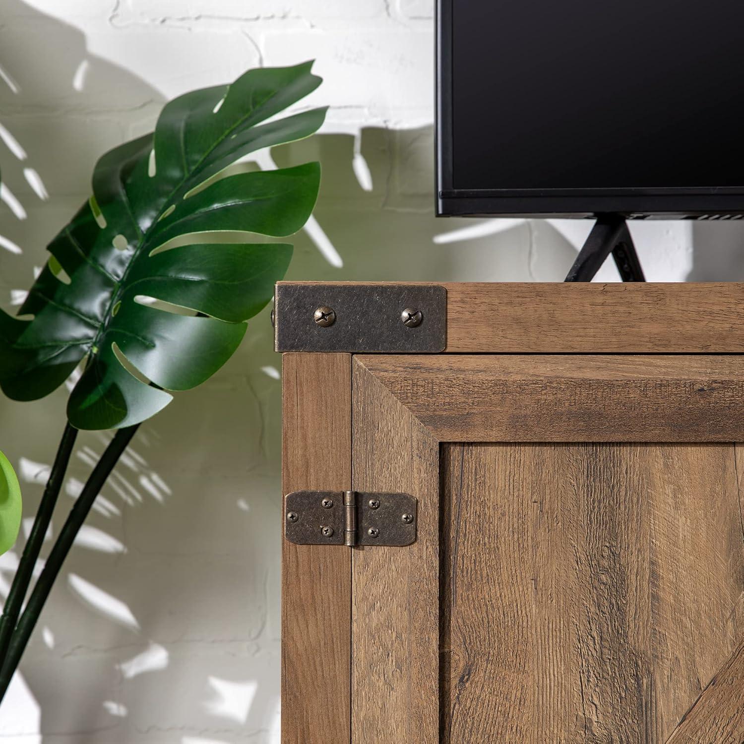 imageWalker Edison Wesley Modern Farmhouse Glass Door TV Stand for TVs up to 65 Inches 58 Inch Stone Grey Without FireplaceRustic Oak