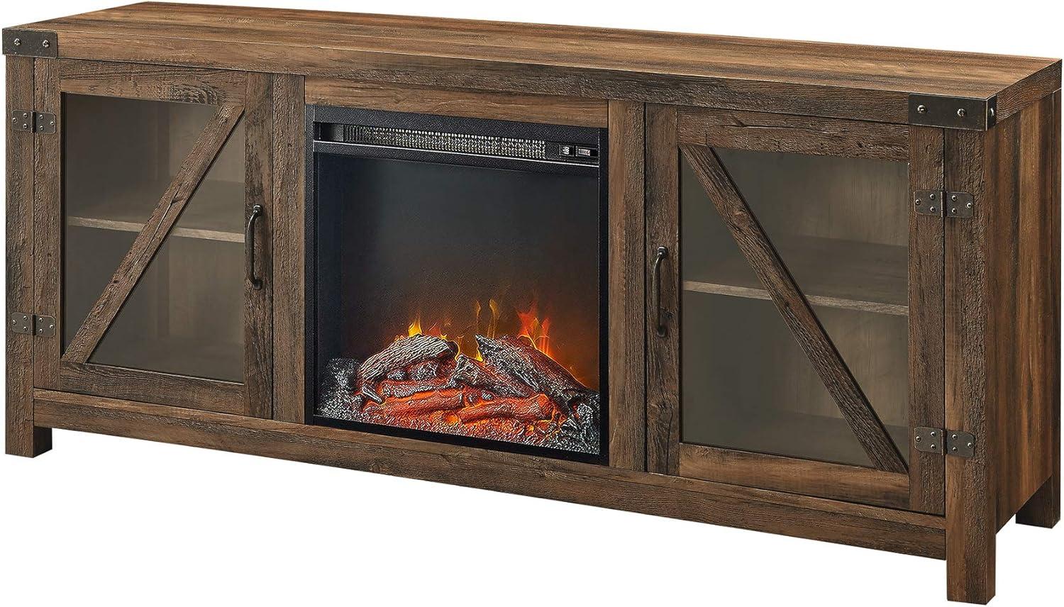 imageWalker Edison Wesley Modern Farmhouse Glass Door TV Stand for TVs up to 65 Inches 58 Inch Stone Grey Without FireplaceRustic Oak