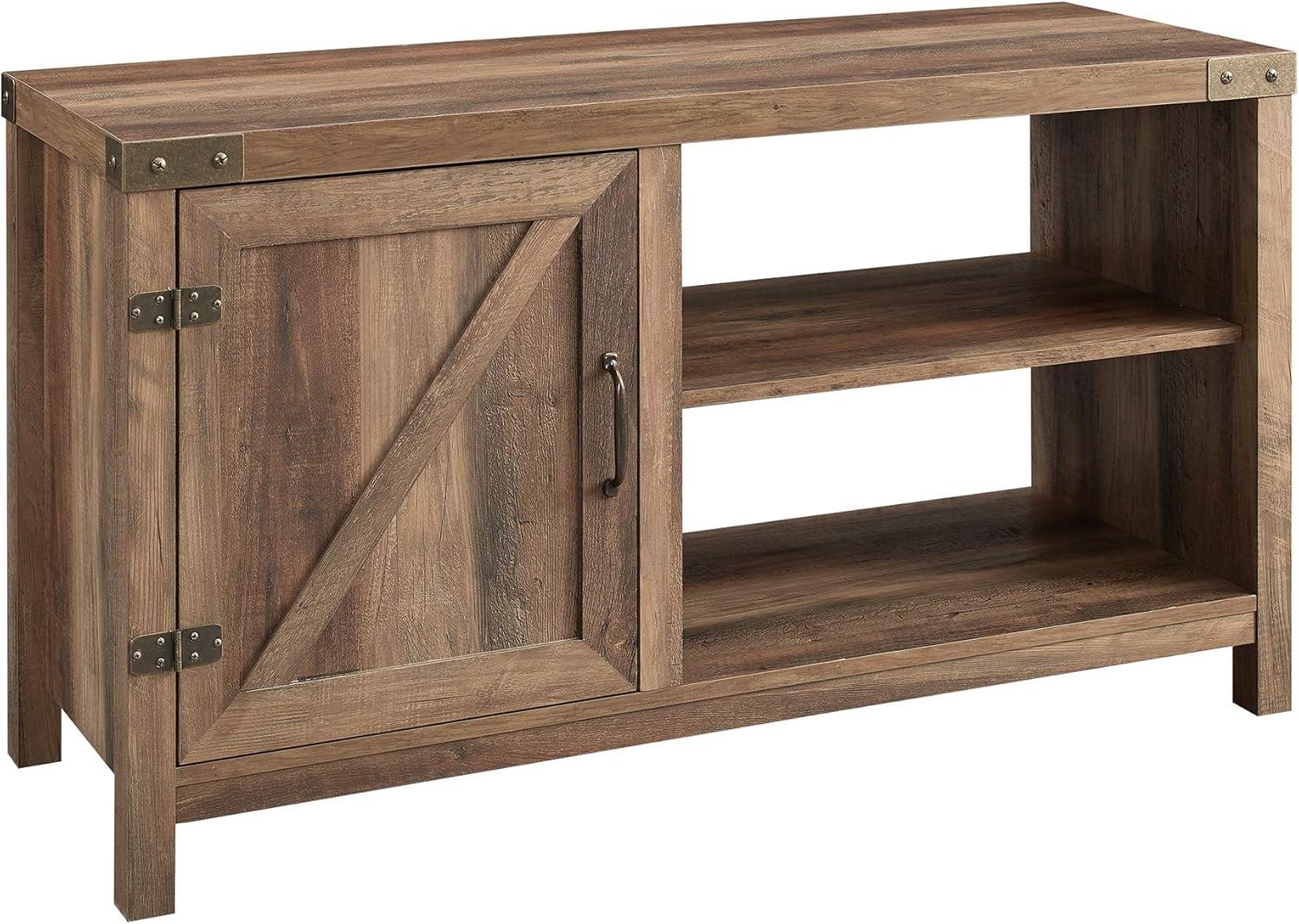 imageWalker Edison Wesley Modern Farmhouse Glass Door TV Stand for TVs up to 65 Inches 58 Inch Stone Grey Without FireplaceRustic Oak