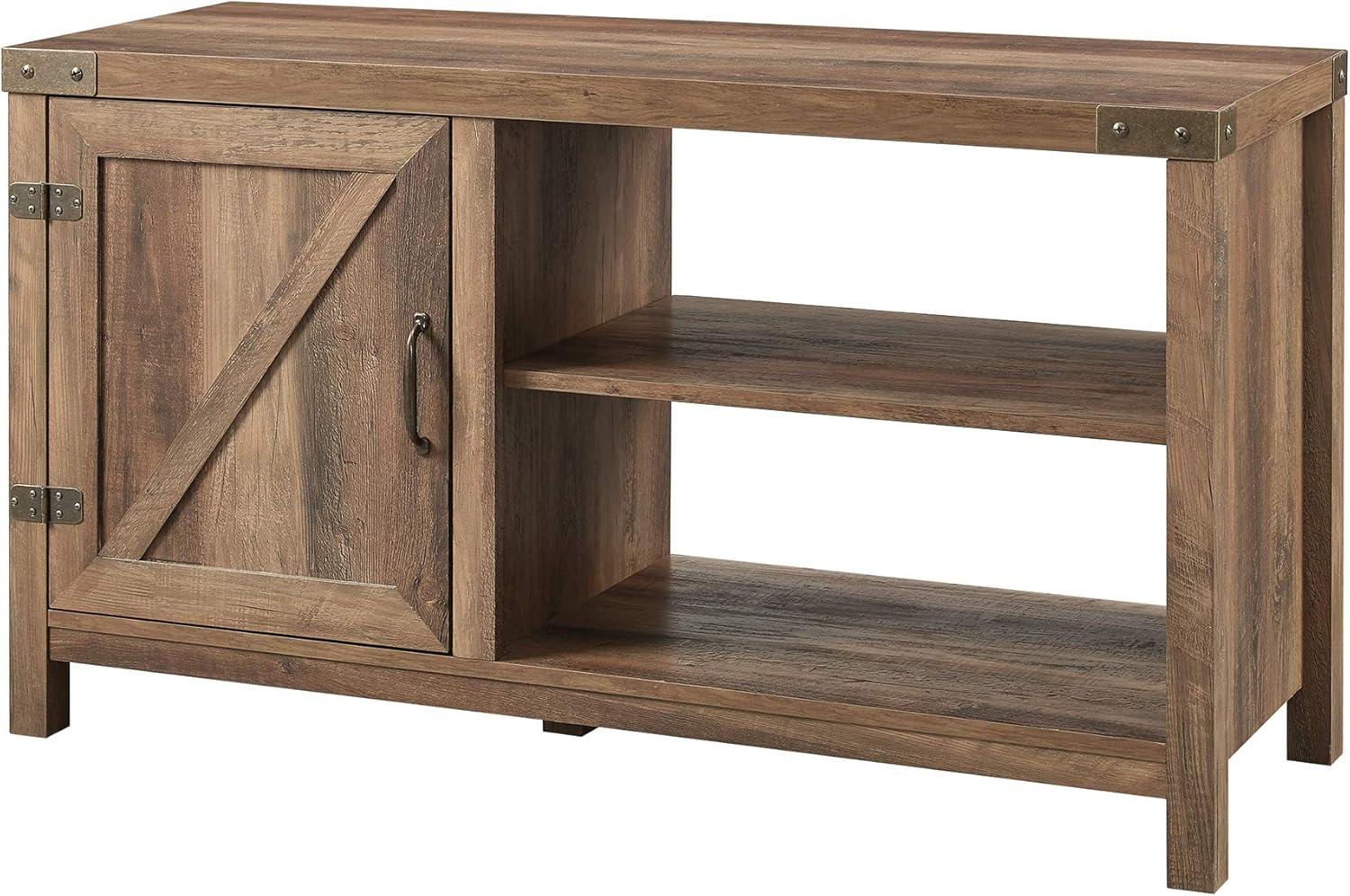 imageWalker Edison Wesley Modern Farmhouse Glass Door TV Stand for TVs up to 65 Inches 58 Inch Stone Grey Without FireplaceRustic Oak