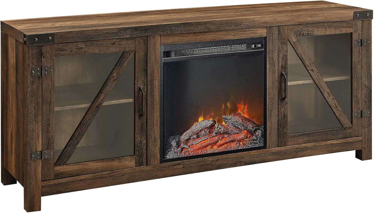 imageWalker Edison Wesley Modern Farmhouse Glass Door TV Stand for TVs up to 65 Inches 58 Inch Stone Grey Without FireplaceRustic Oak